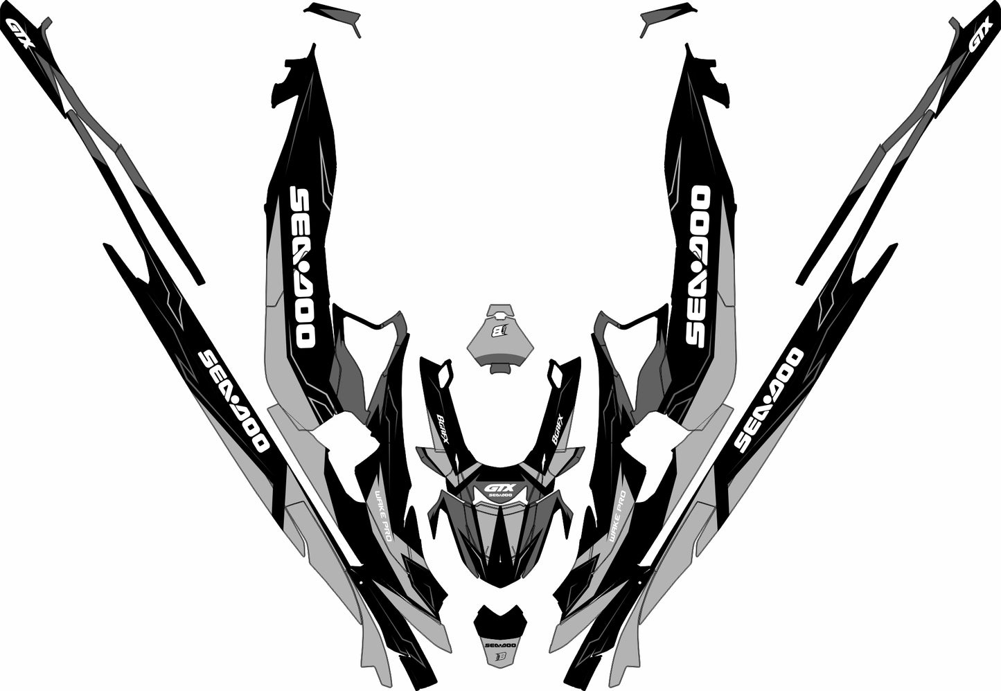 SEA-DOO RXT-GTX 2018-2026 FULL GRAPHICS KIT "IGNITE GREY" DESIGN
