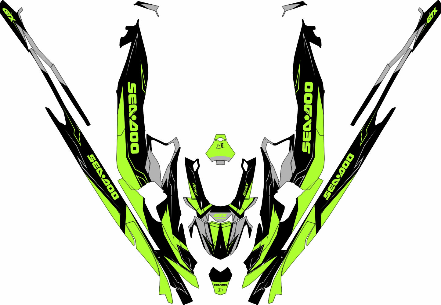SEA-DOO RXT-GTX 2018-2026 FULL GRAPHICS KIT "IGNITE LIGHT GREEN" DESIGN