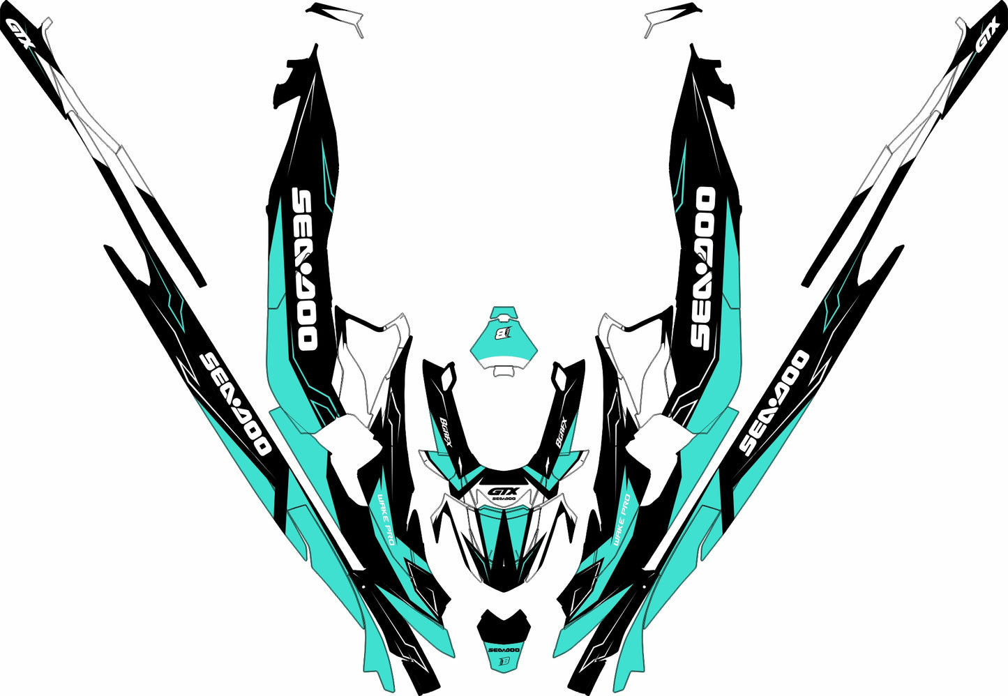 SEA-DOO RXT-GTX 2018-2026 FULL GRAPHICS KIT "IGNITE TURQUOISE" DESIGN