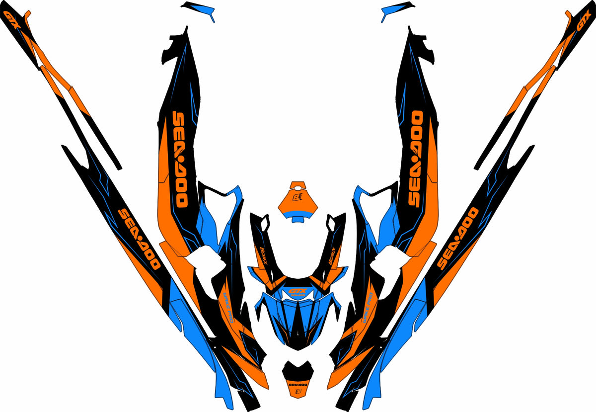 SEA-DOO RXT-GTX 2018-2026 FULL GRAPHICS KIT "IGNITE ORANGE" DESIGN