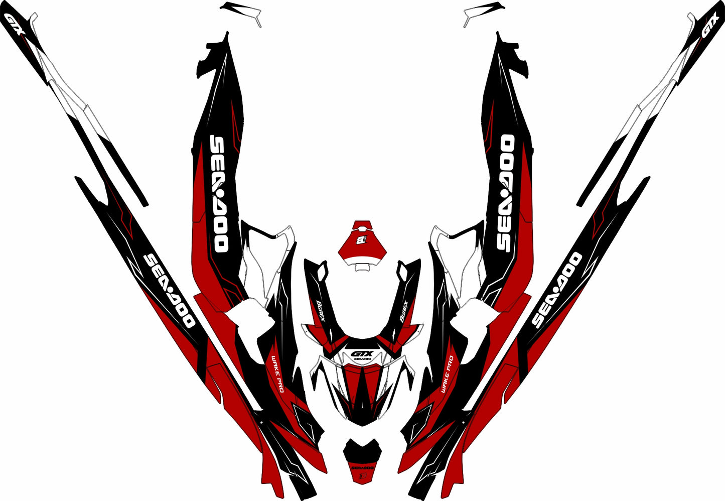 SEA-DOO RXT-GTX 2018-2026 FULL GRAPHICS KIT "IGNITE RED" DESIGN