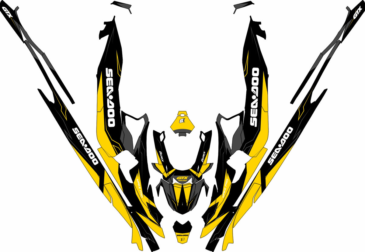 SEA-DOO RXT-GTX 2018-2026 FULL GRAPHICS KIT "IGNITE YELLOW" DESIGN
