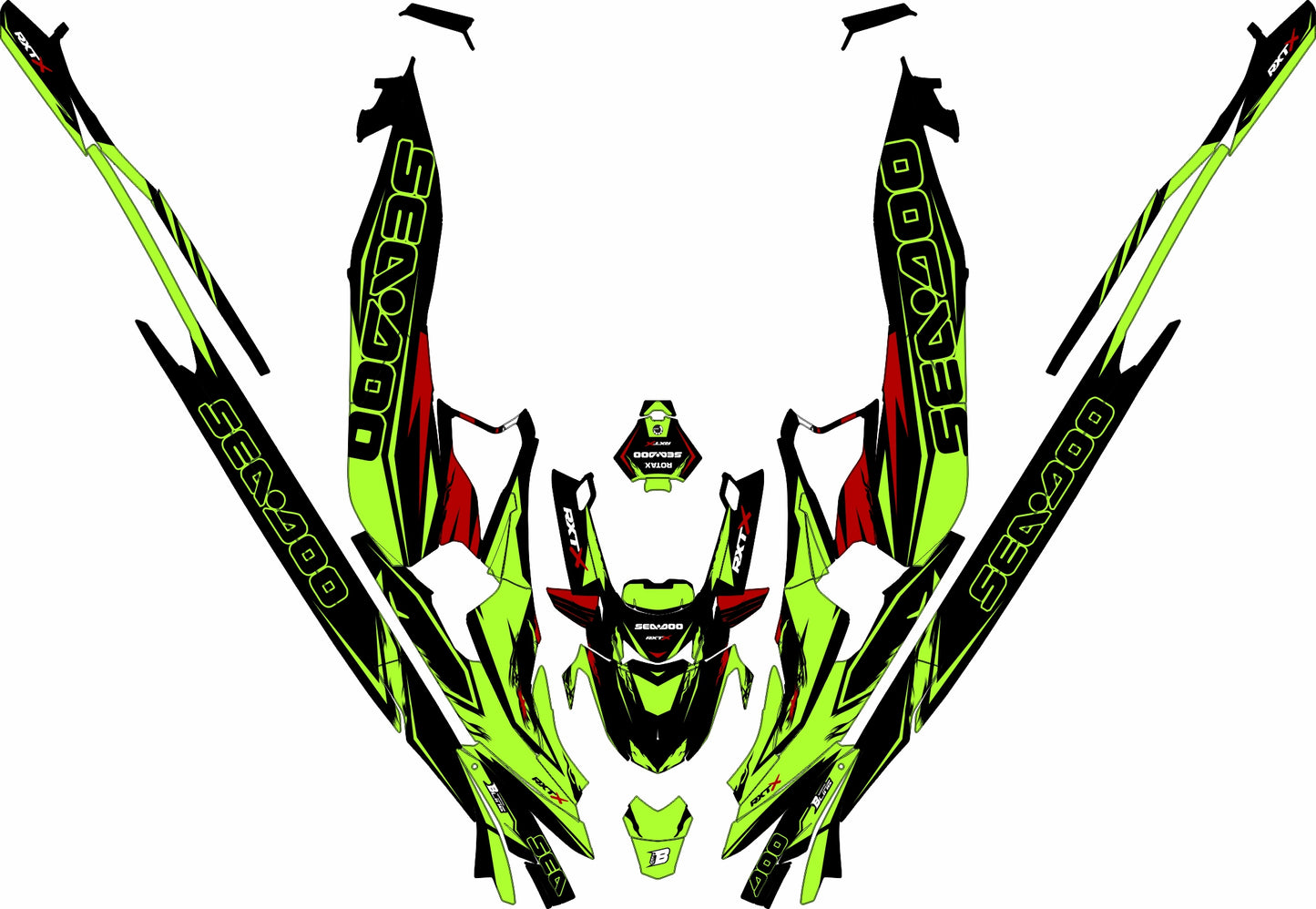 SEA-DOO RXT-GTX 2018-2026 FULL GRAPHICS KIT "RIFT LIGHT GREEN" DESIGN