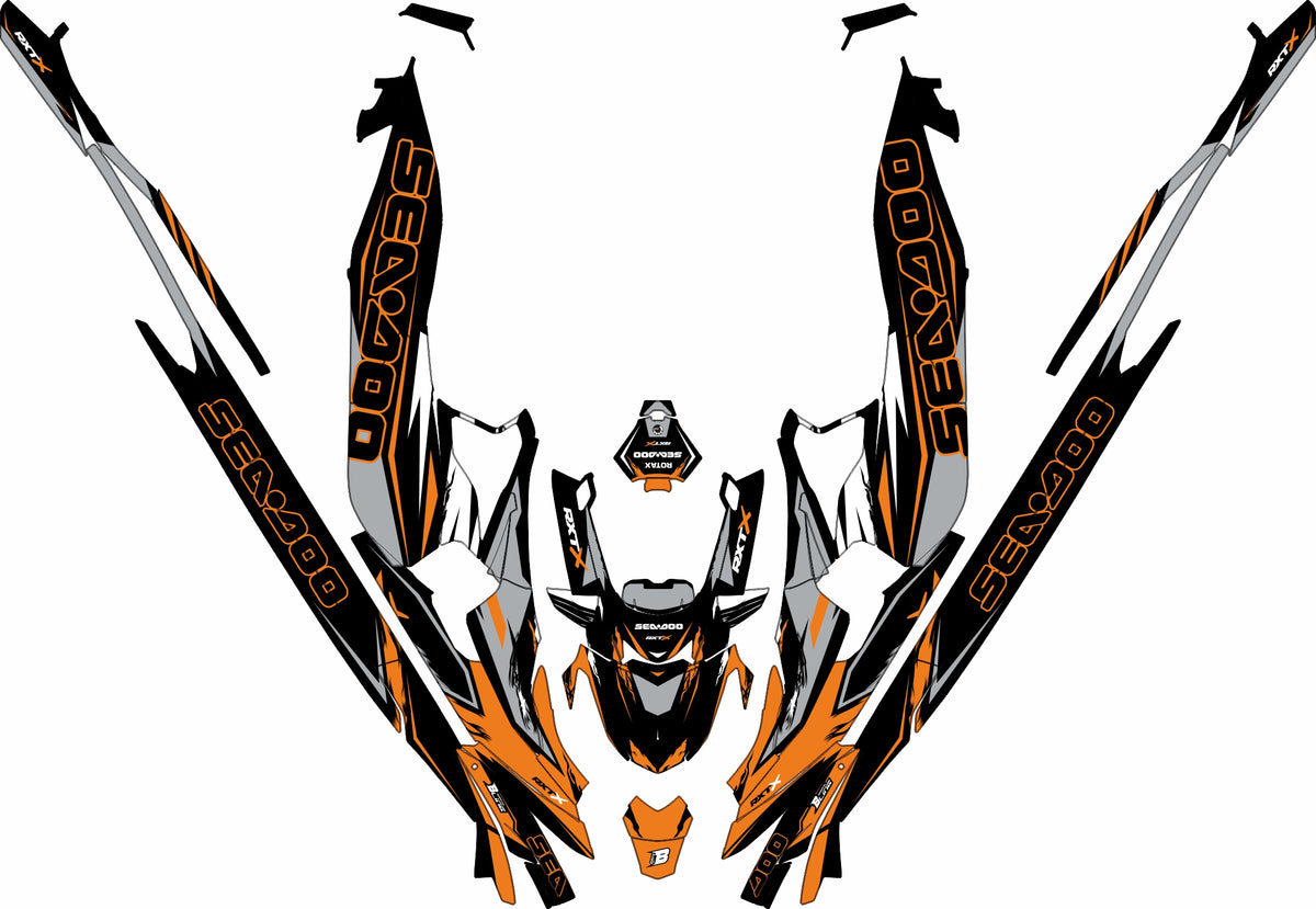SEA-DOO RXT-GTX 2018-2026 FULL GRAPHICS KIT "RIFT ORANGE" DESIGN