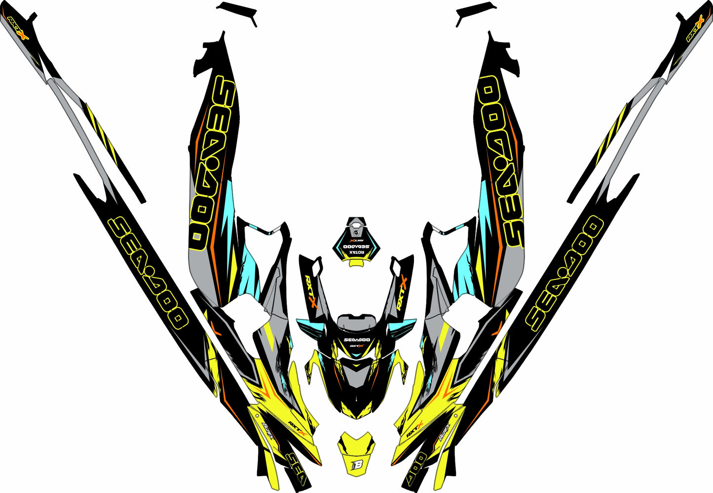 SEA-DOO RXT-GTX 2018-2026 FULL GRAPHICS KIT "RIFT FLUO YELLLOW" DESIGN
