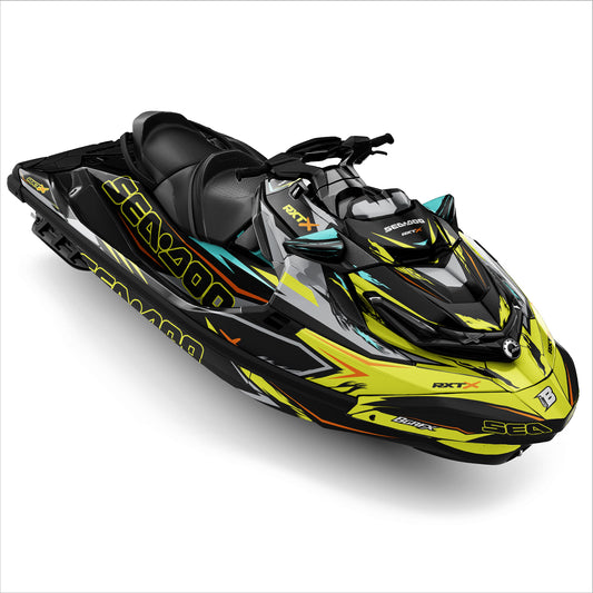 SEA-DOO RXT-GTX 2018-2026 FULL GRAPHICS KIT "RIFT FLUO YELLLOW" DESIGN
