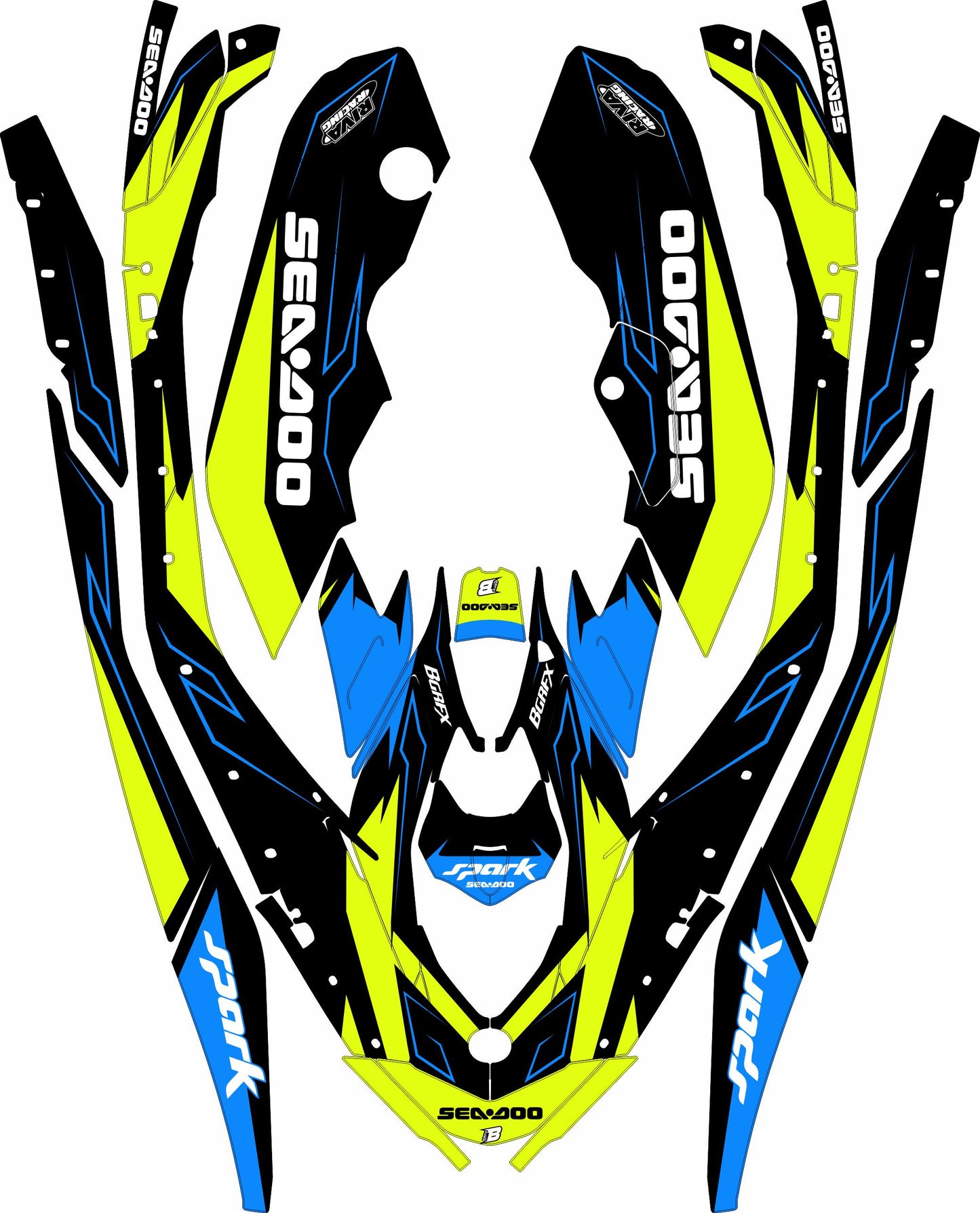 SEA-DOO SPARK TRIXX 2024 FULL GRAPHICS KIT "TUNED GLOW" DESIGN
