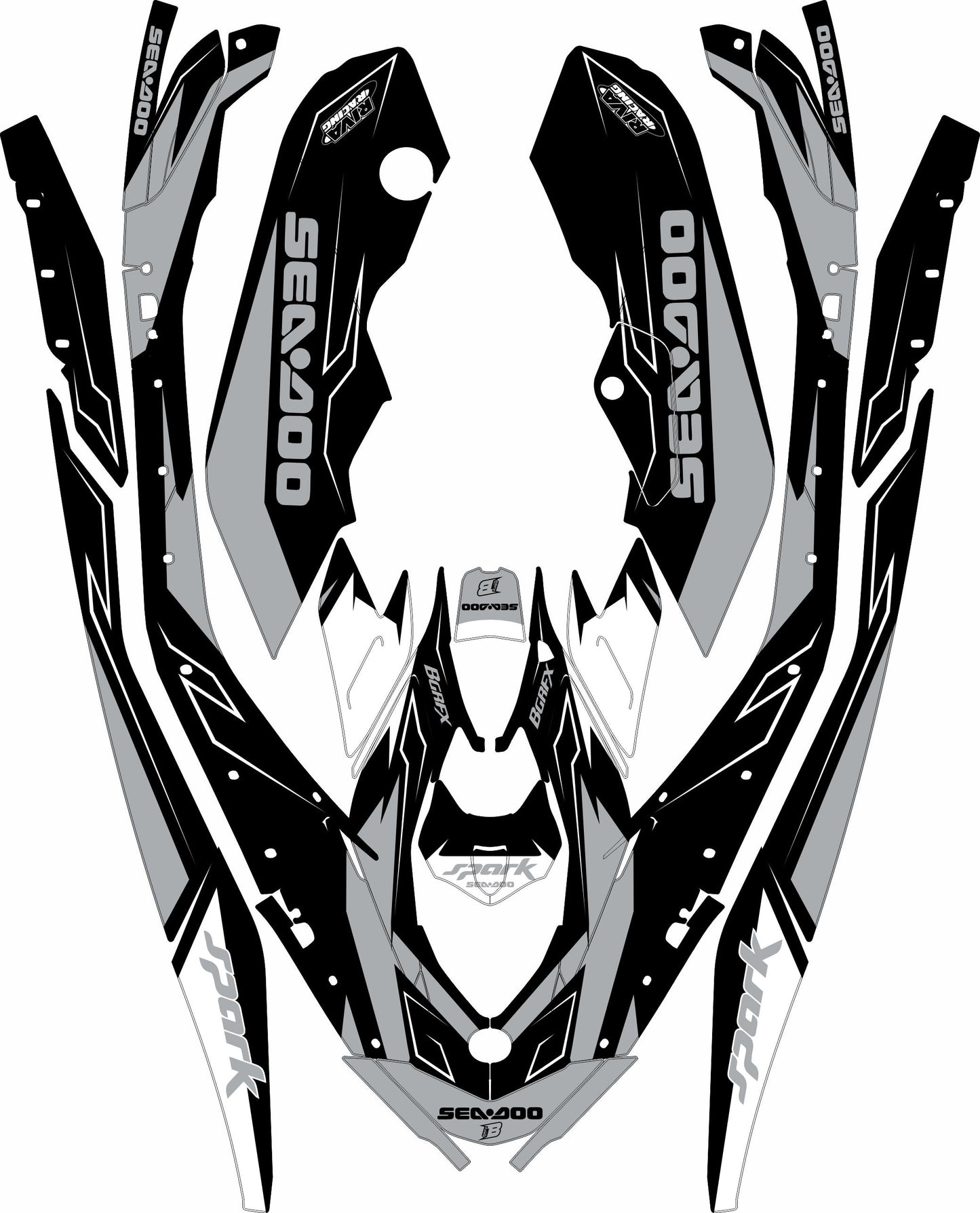 SEA-DOO SPARK TRIXX 2024 FULL GRAPHICS KIT "TUNED GREY" DESIGN