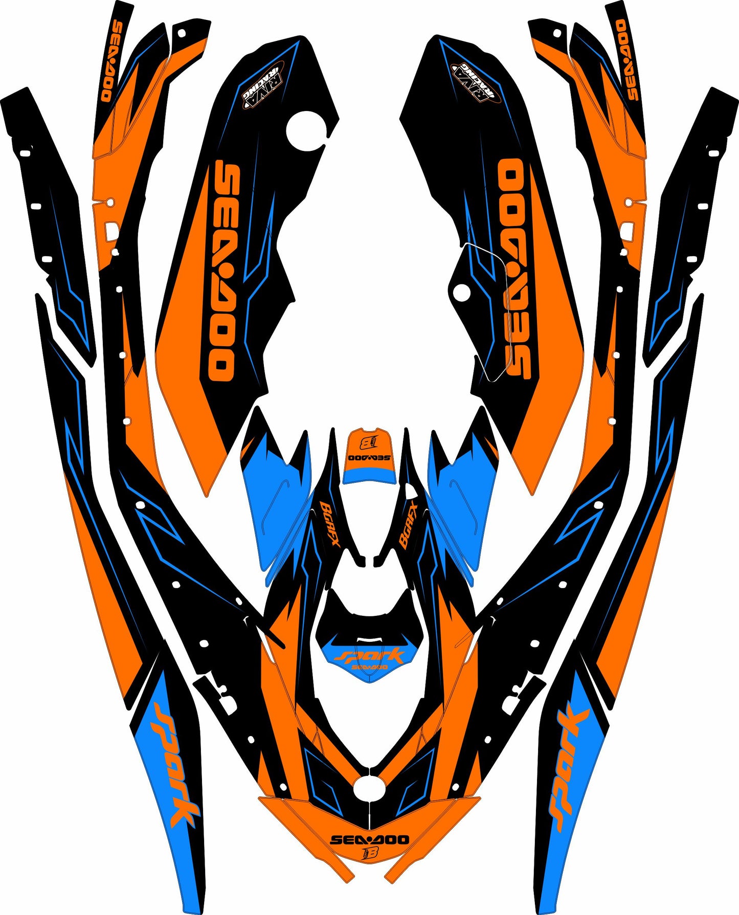 SEA-DOO SPARK TRIXX 2024 FULL GRAPHICS KIT "TUNED ORANGE" DESIGN
