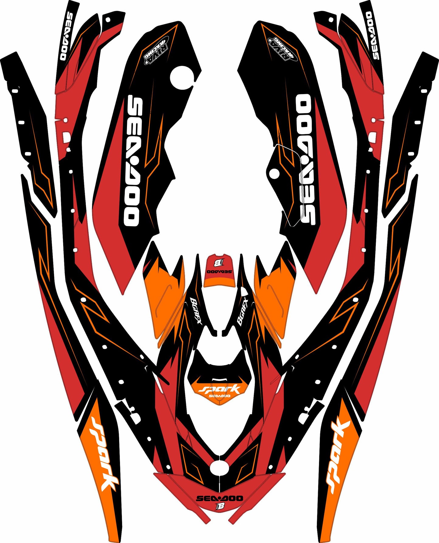 SEA-DOO SPARK TRIXX 2024 FULL GRAPHICS KIT "TUNED RED" DESIGN