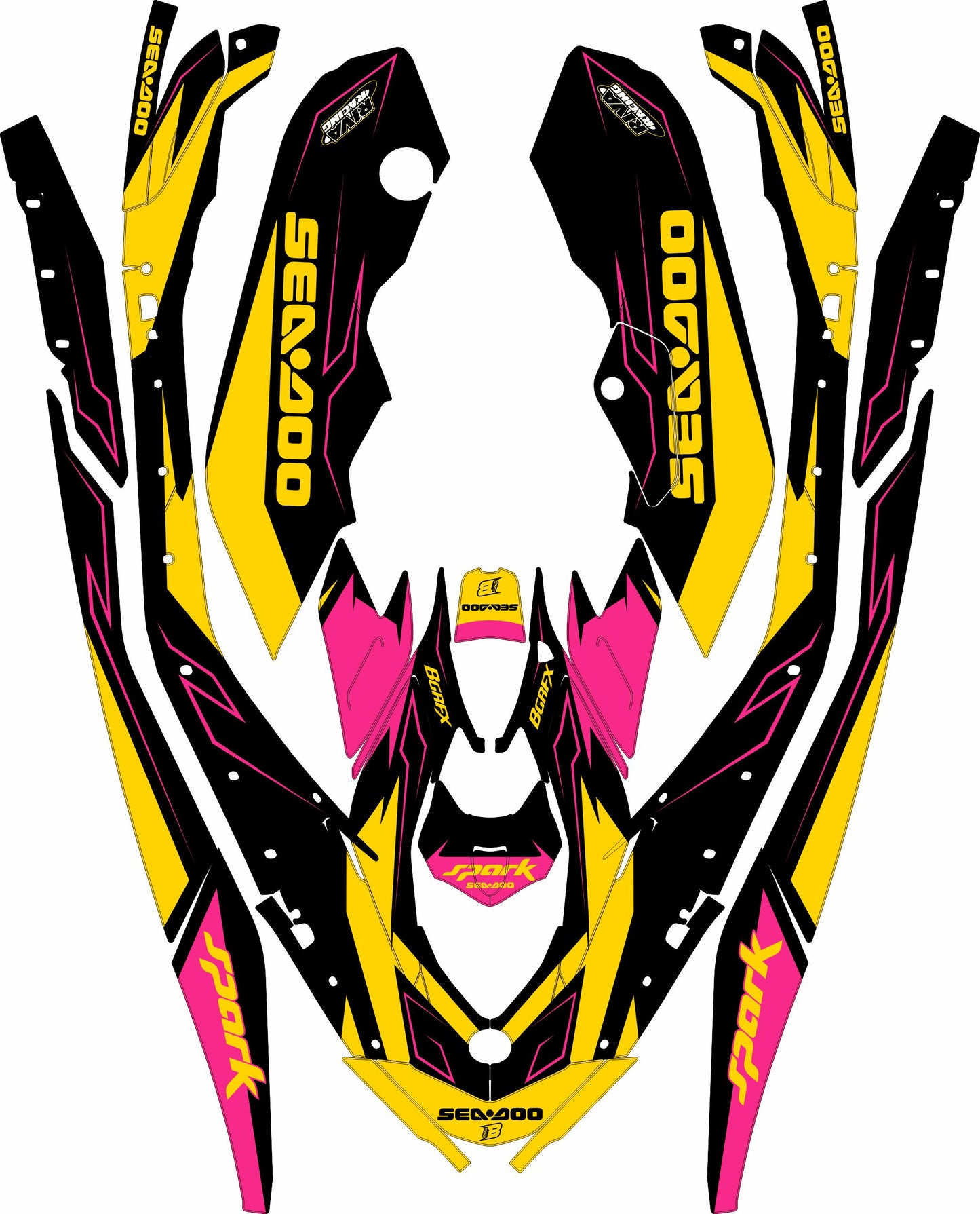 SEA-DOO SPARK TRIXX 2024 FULL GRAPHICS KIT "TUNED YELLOW" DESIGN