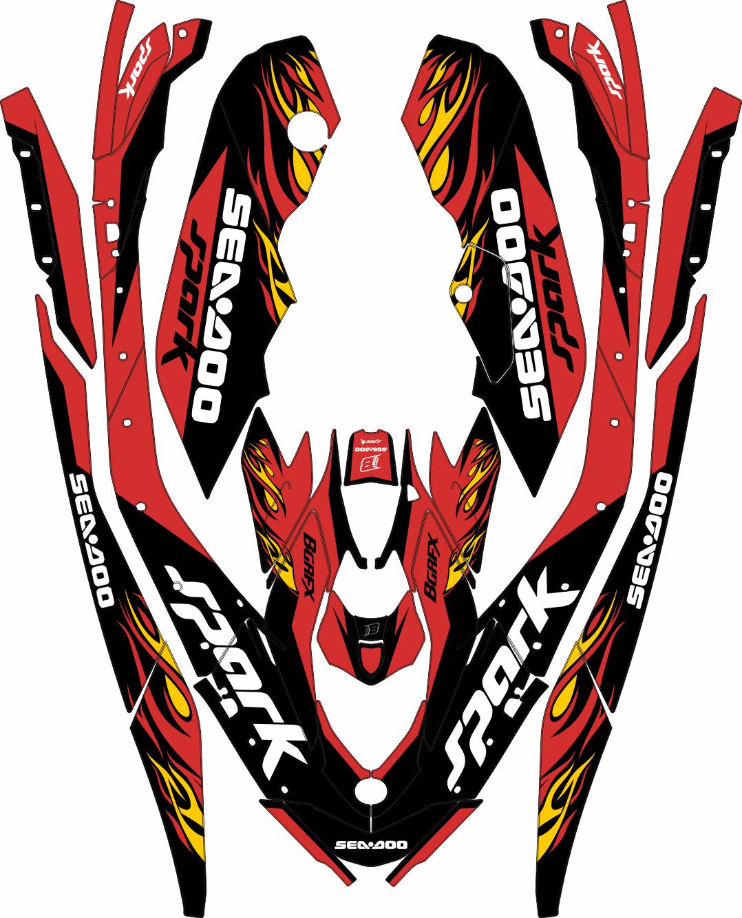 Red Graphix SEA-DOO SPARK TRIXX 2024 FULL GRAPHICS KIT