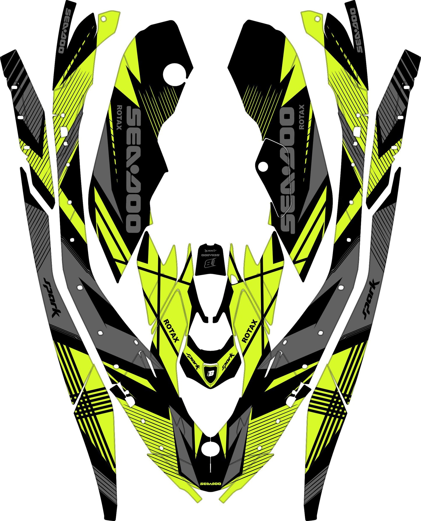 SEA-DOO SPARK TRIXX 2024 FULL GRAPHICS KIT "LINED LIME GREEN" DESIGN