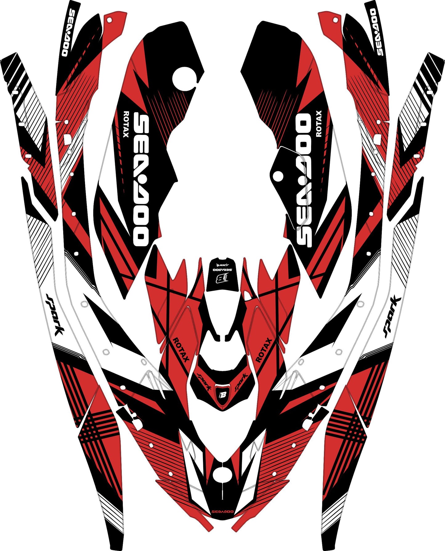 SEA-DOO SPARK TRIXX 2024 FULL GRAPHICS KIT "LINED RED" DESIGN