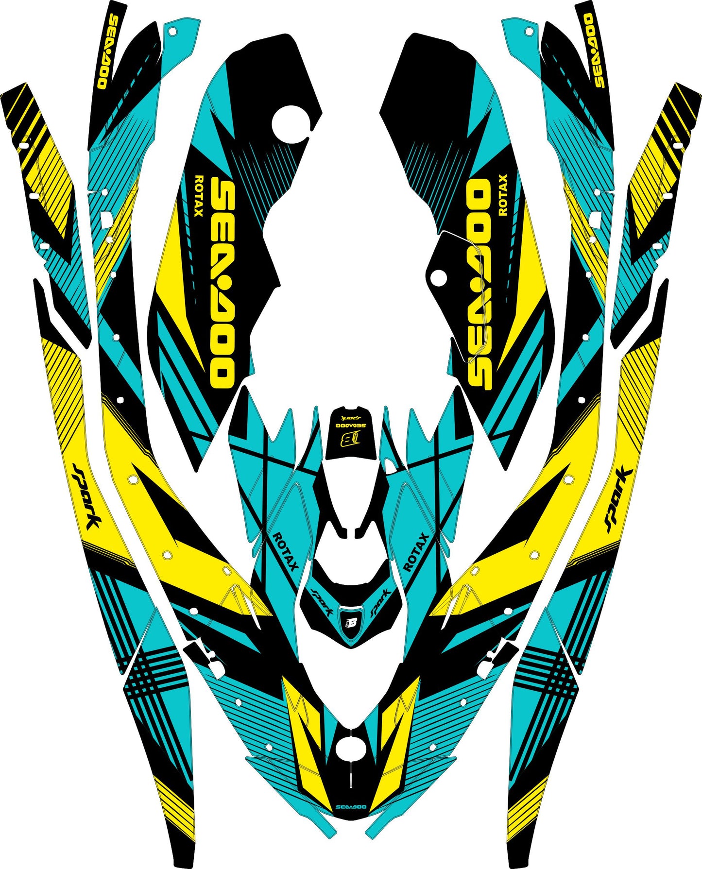 SEA-DOO SPARK TRIXX 2024 FULL GRAPHICS KIT "LINED TURQUOISE" DESIGN