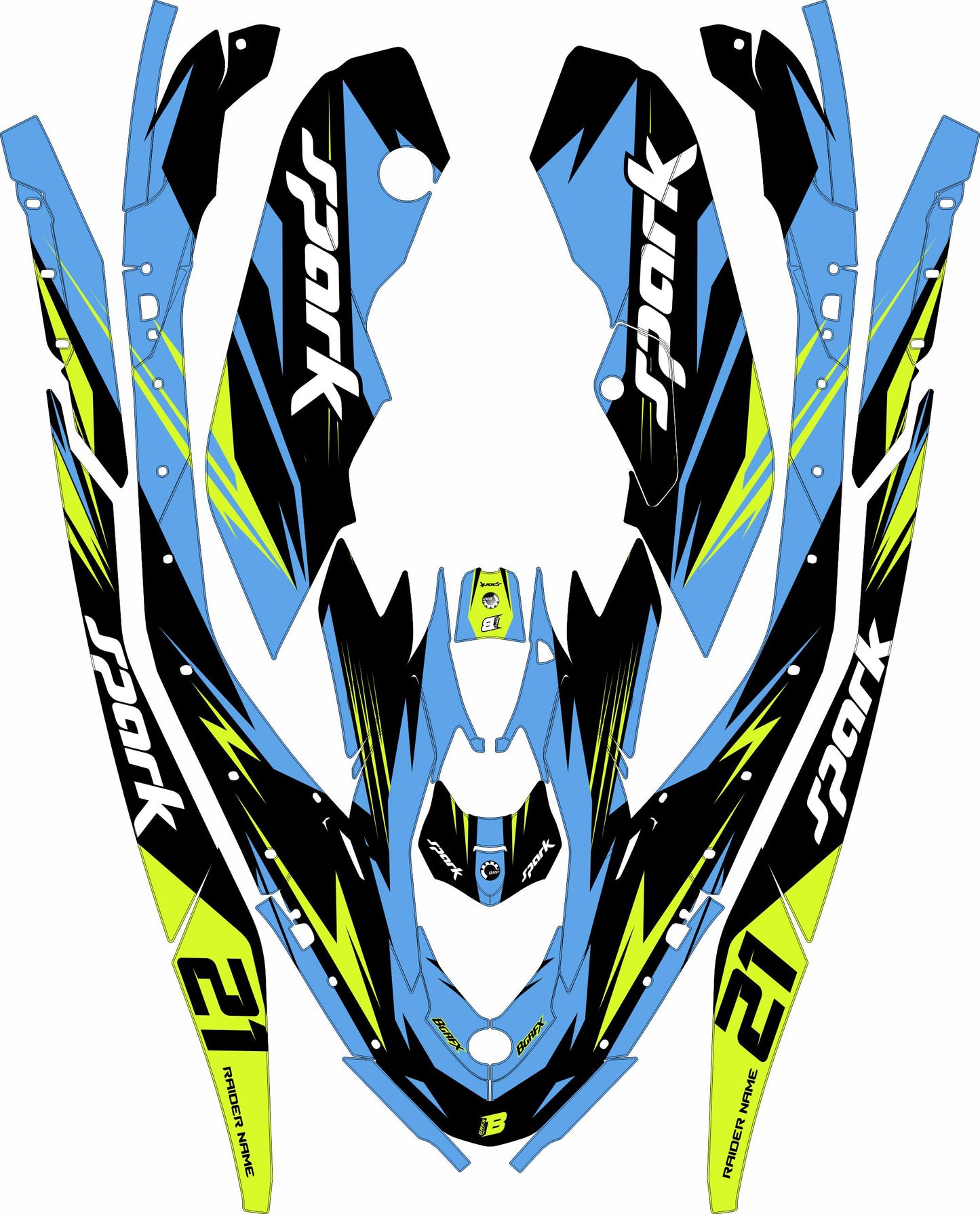 SEA-DOO SPARK TRIXX 2024 FULL GRAPHICS KIT "ATTACK LIME GREEN" DESIGN
