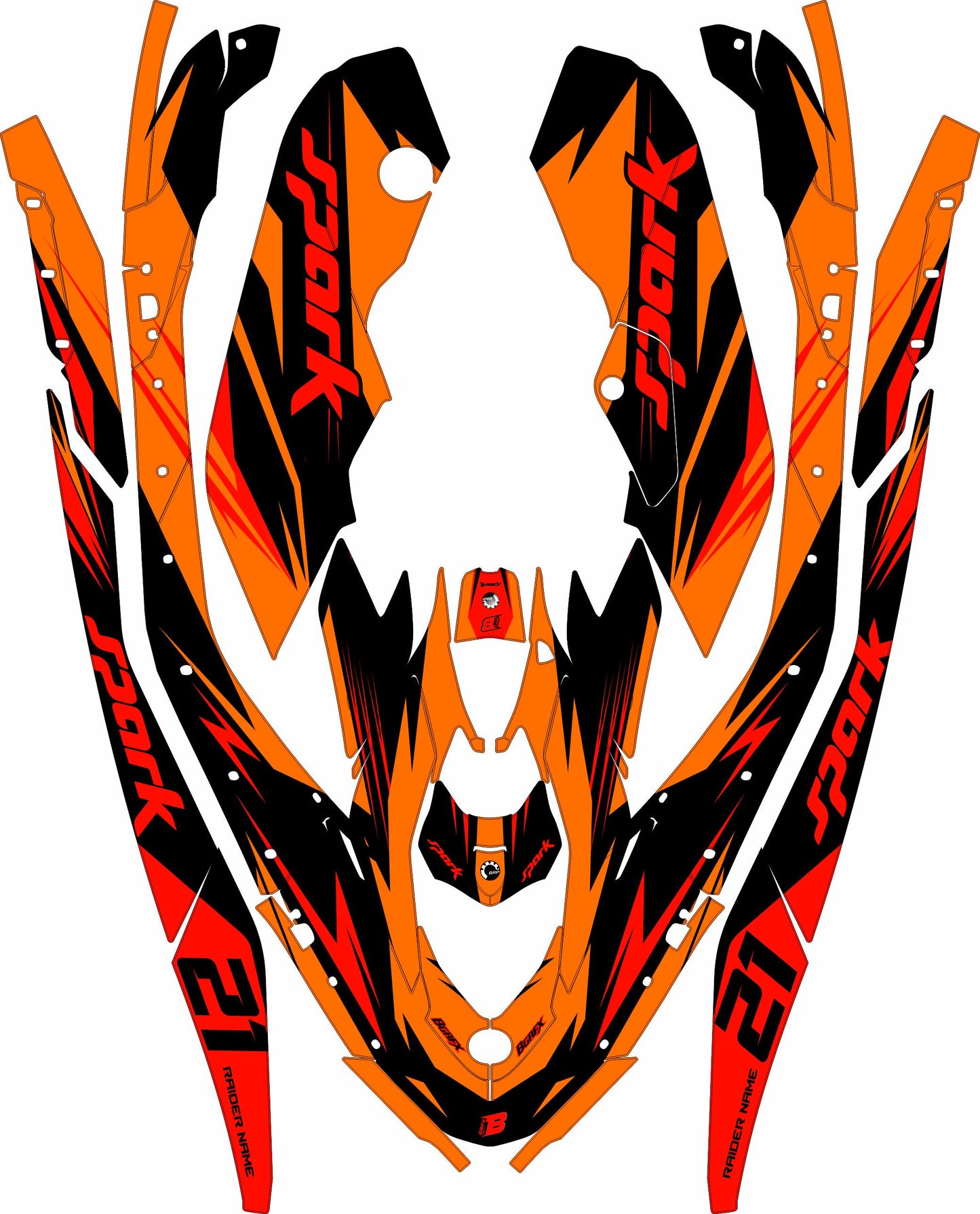 SEA-DOO SPARK TRIXX 2024 FULL GRAPHICS KIT "ATTACK ORANGE" DESIGN
