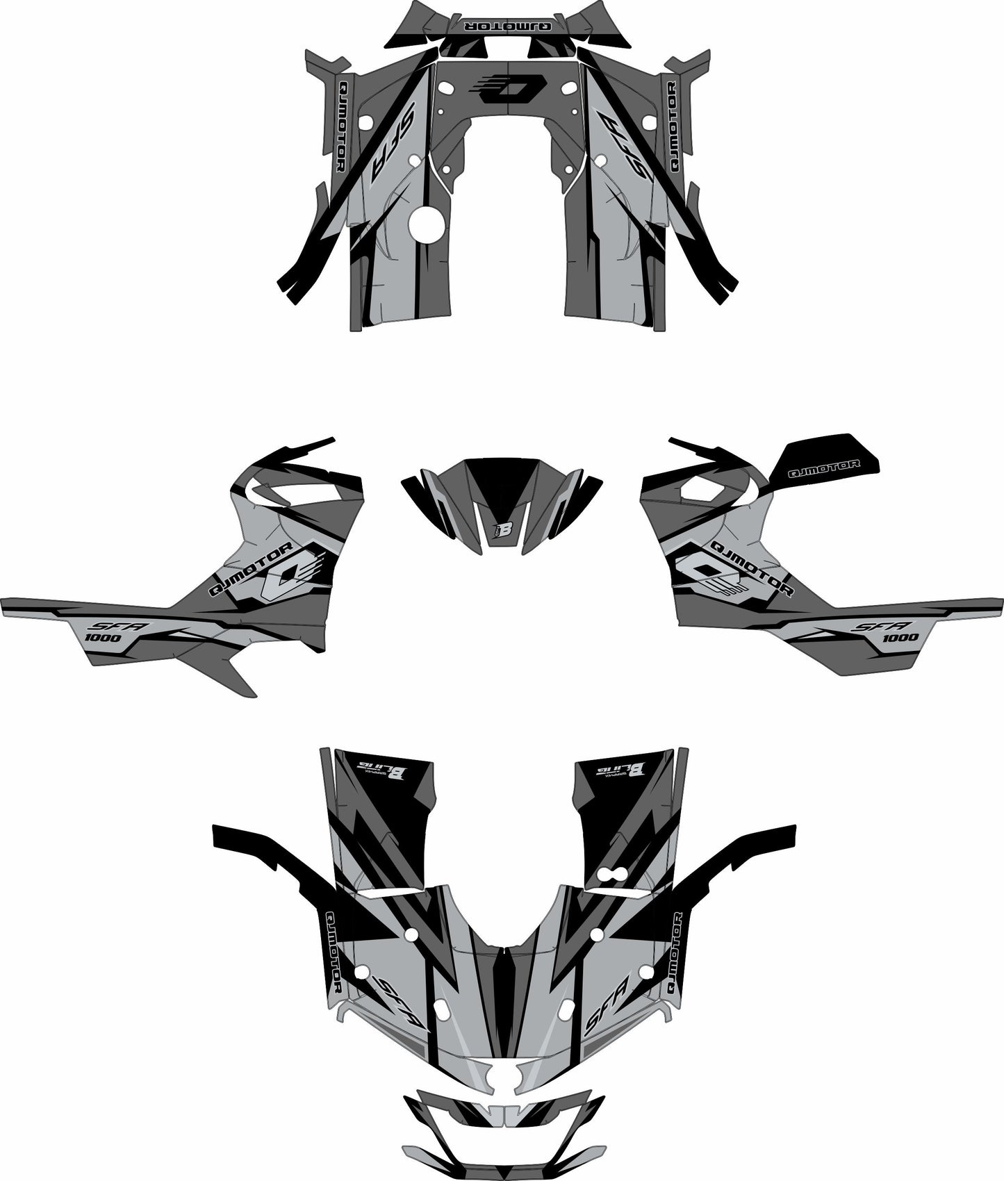 QJMOTOR SFA 1000 / 600 FULL GRAPHICS KIT ''RACED GREY'' DESIGN