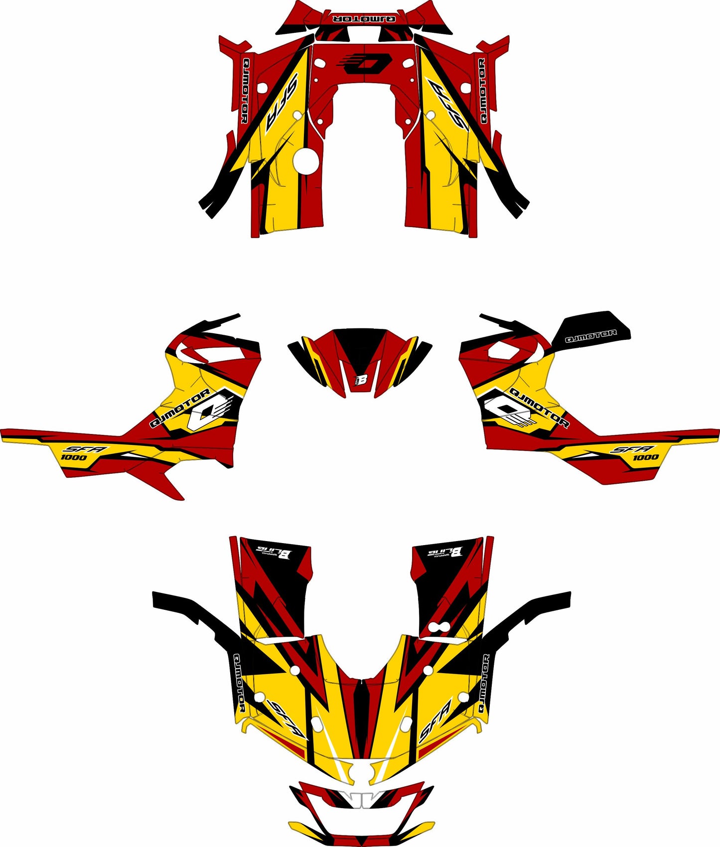 QJMOTOR SFA 1000 / 600 FULL GRAPHICS KIT ''RACED YELLOW'' DESIGN