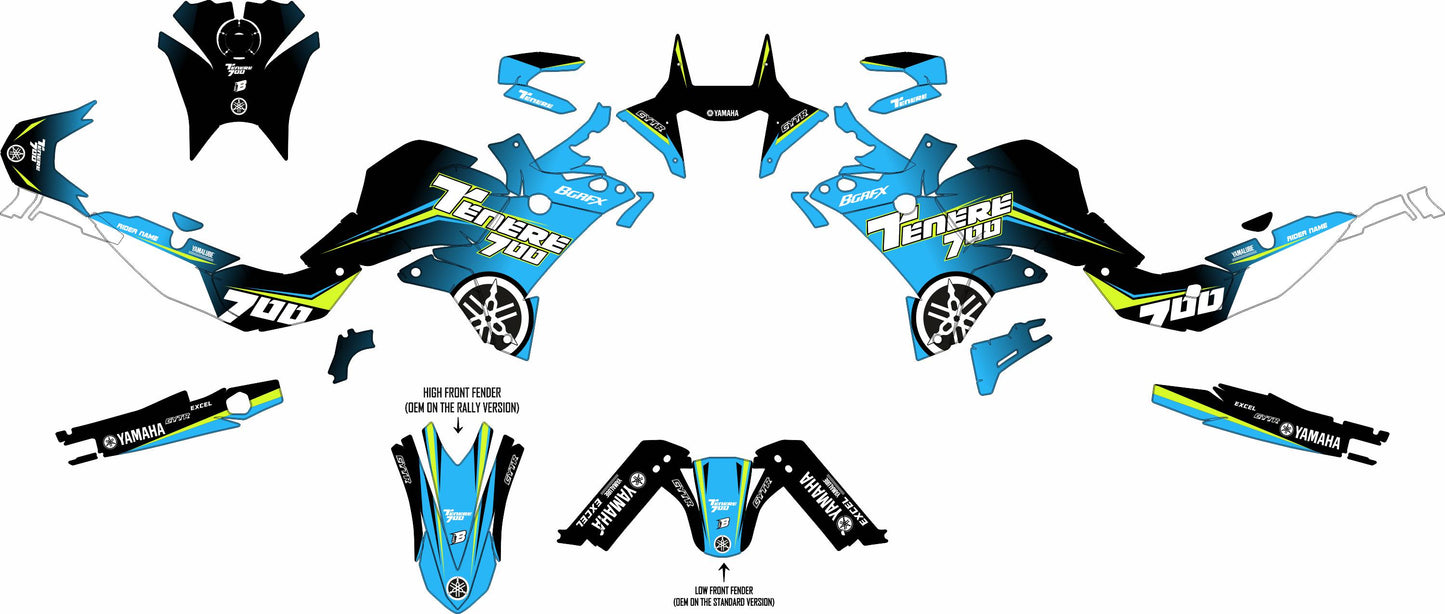YAMAHA 700 TENERE GRAPHICS KIT ''AMPED LIGHT BLUE'' DESIGN