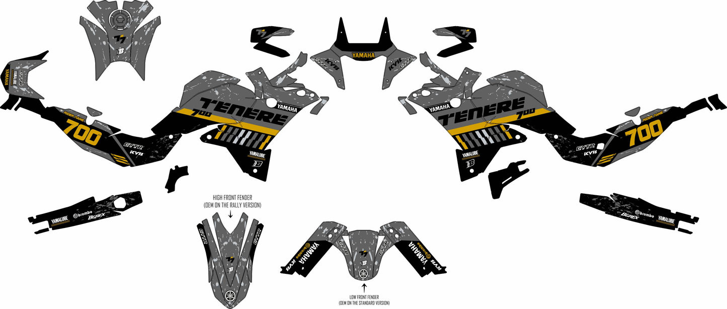 YAMAHA 700 TENERE GRAPHICS KIT ''DIRTED GREY'' DESIGN