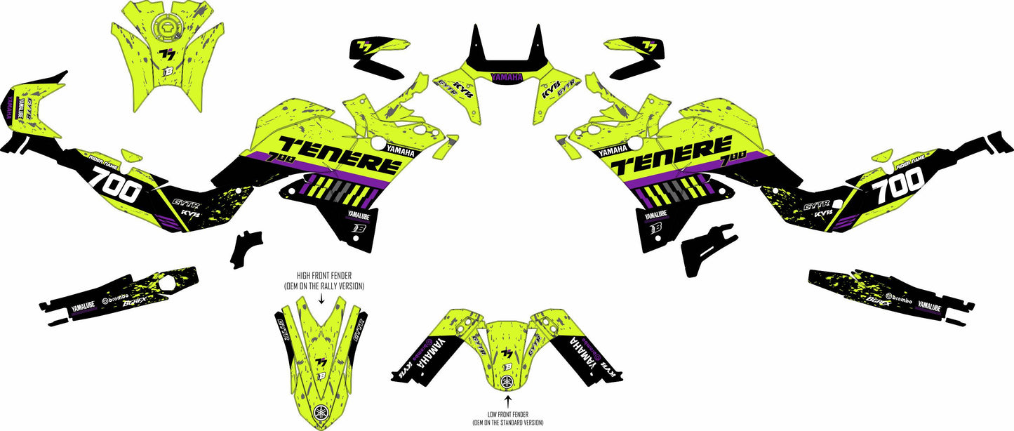 YAMAHA 700 TENERE GRAPHICS KIT ''DIRTED LIME GREEN'' DESIGN