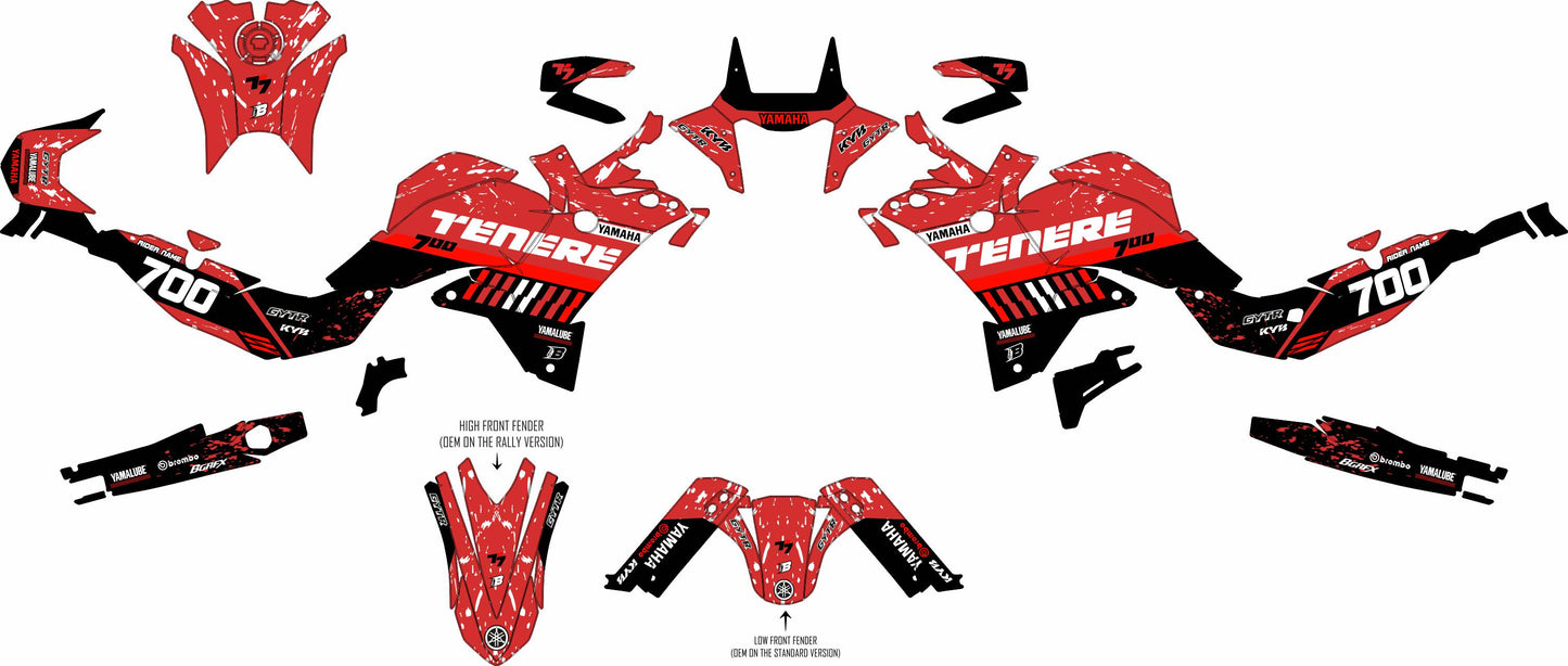 YAMAHA 700 TENERE GRAPHICS KIT ''DIRTED RED'' DESIGN