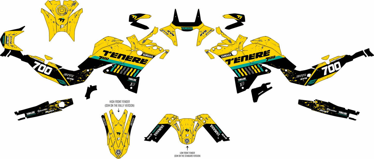 YAMAHA 700 TENERE GRAPHICS KIT ''DIRTED YELLOW'' DESIGN