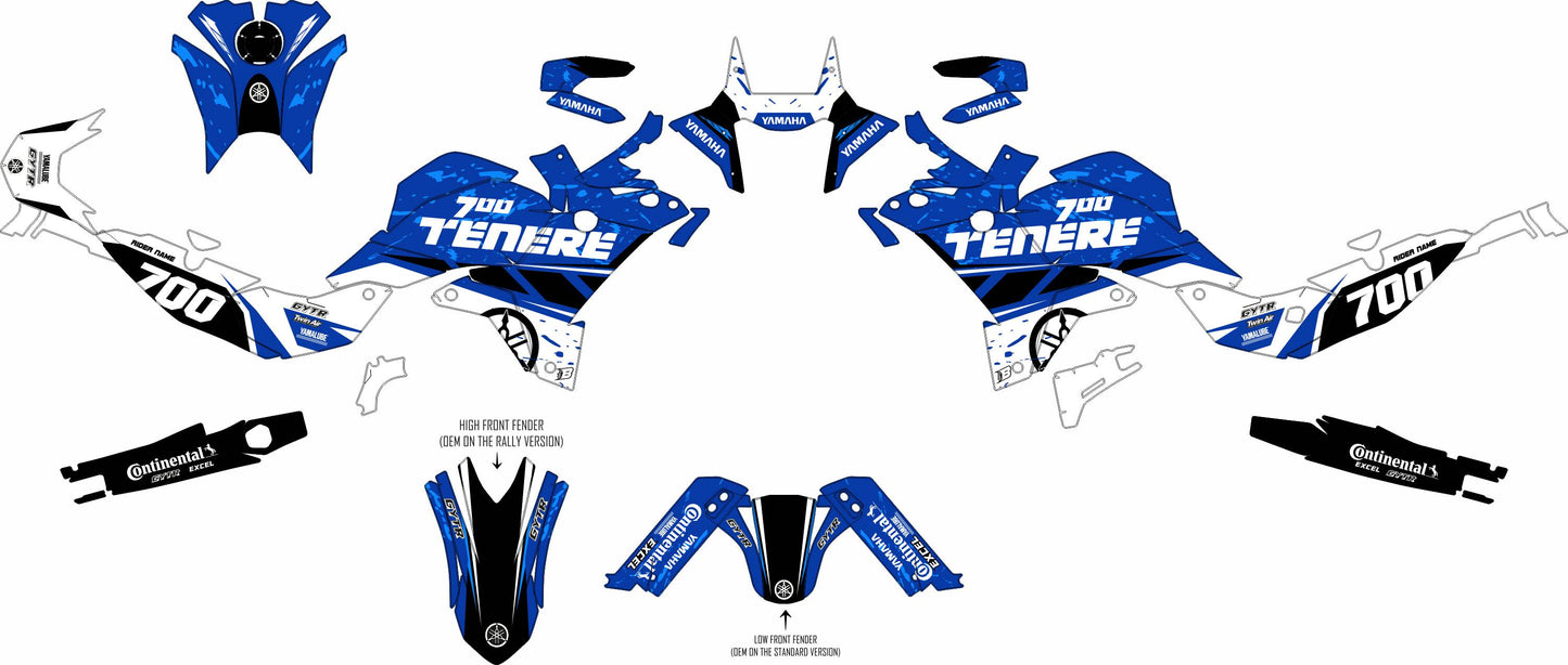YAMAHA 700 TENERE GRAPHICS KIT ''TRAX BLUE'' DESIGN