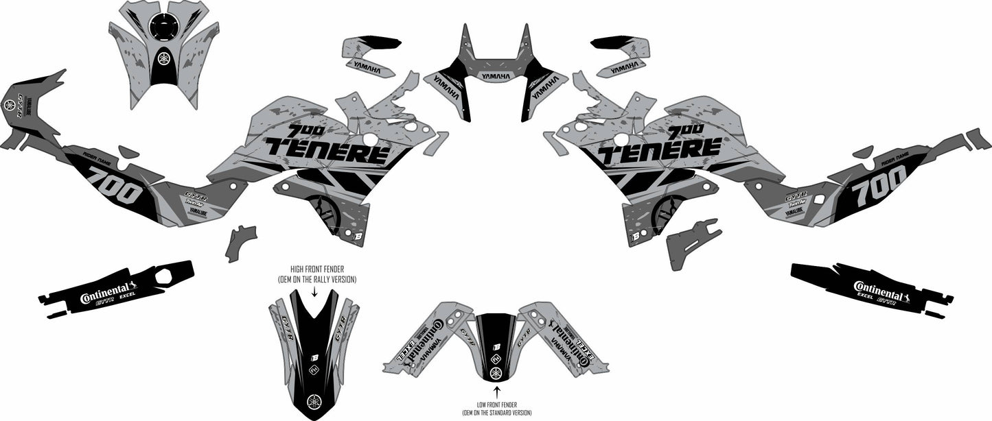 YAMAHA 700 TENERE GRAPHICS KIT ''TRAX GREY'' DESIGN