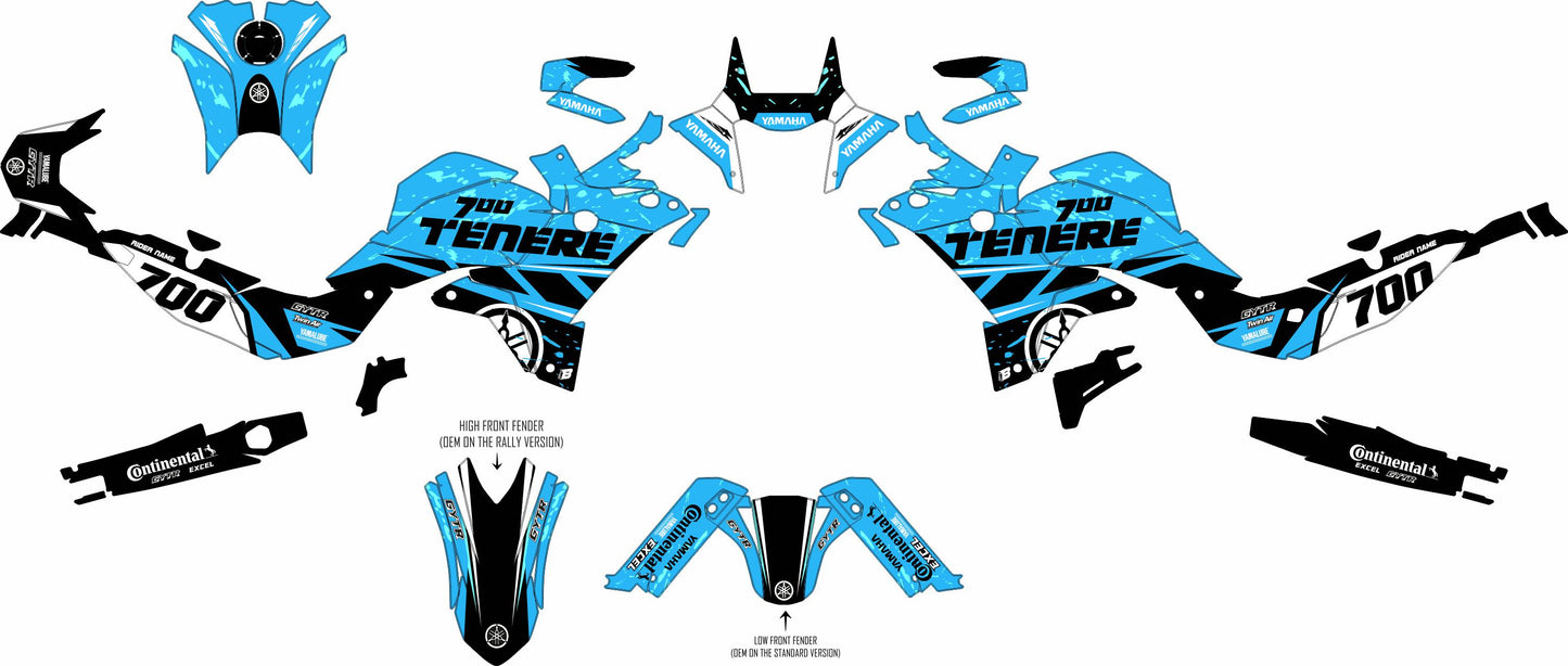 YAMAHA 700 TENERE GRAPHICS KIT ''TRAX LIGHT BLUE'' DESIGN