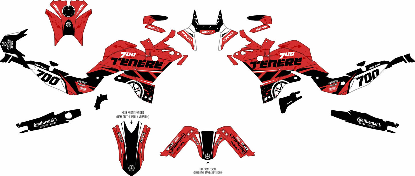 YAMAHA 700 TENERE GRAPHICS KIT ''TRAX RED'' DESIGN