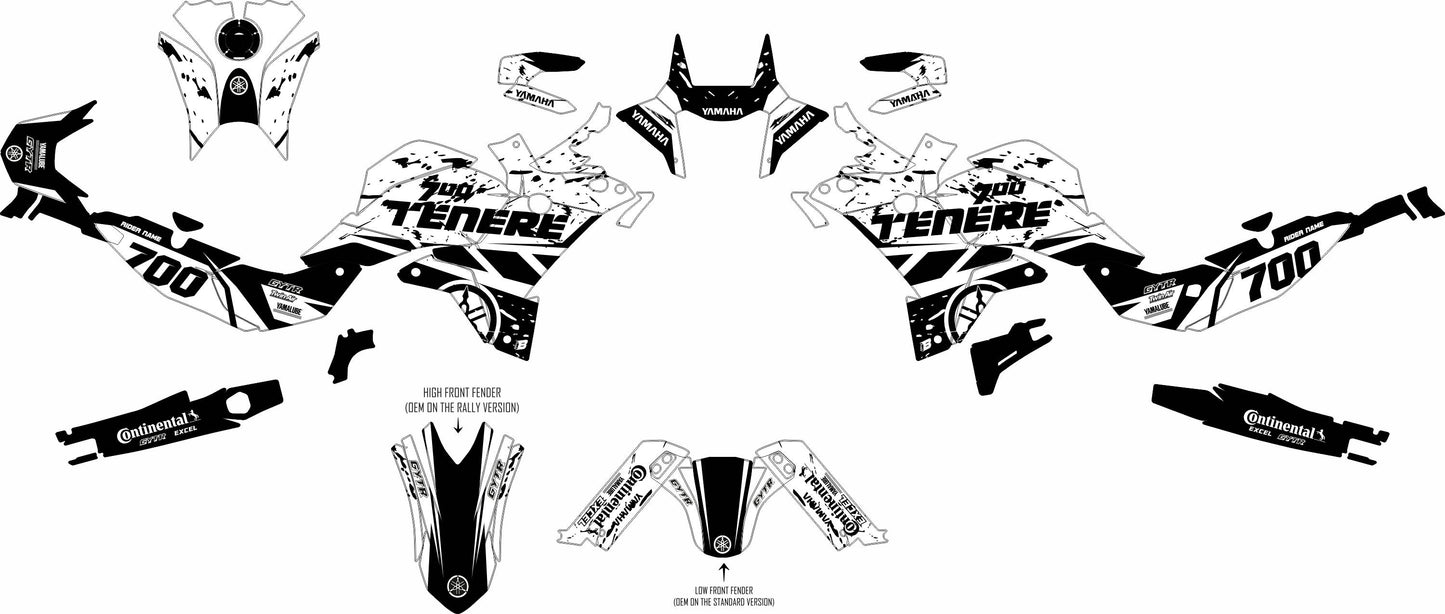 YAMAHA 700 TENERE GRAPHICS KIT ''TRAX WHITE'' DESIGN
