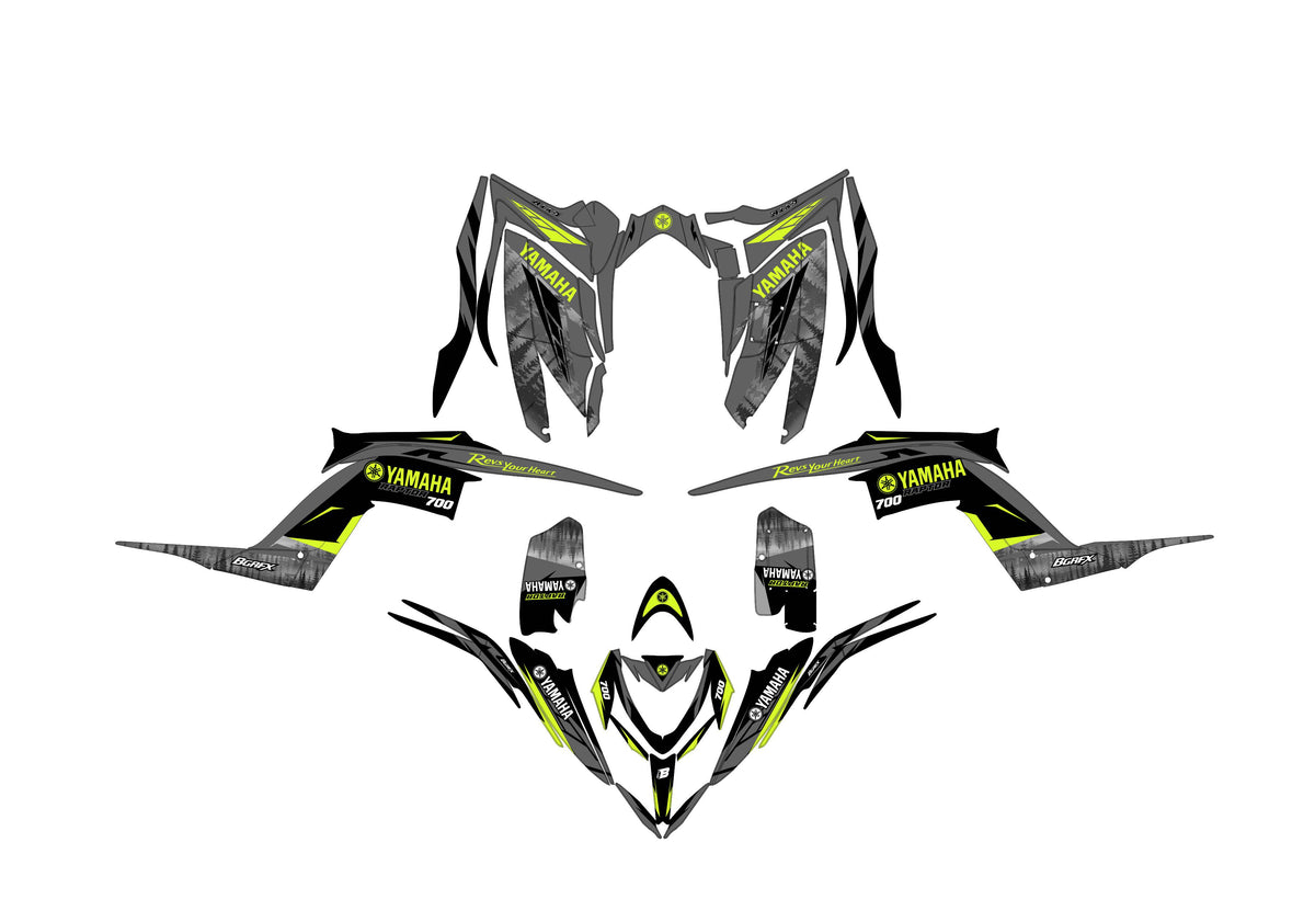 YAMAHA RAPTOR 700 FULL GRAPHICS KIT ''FOREST GREY'' DESIGN – bling graphix