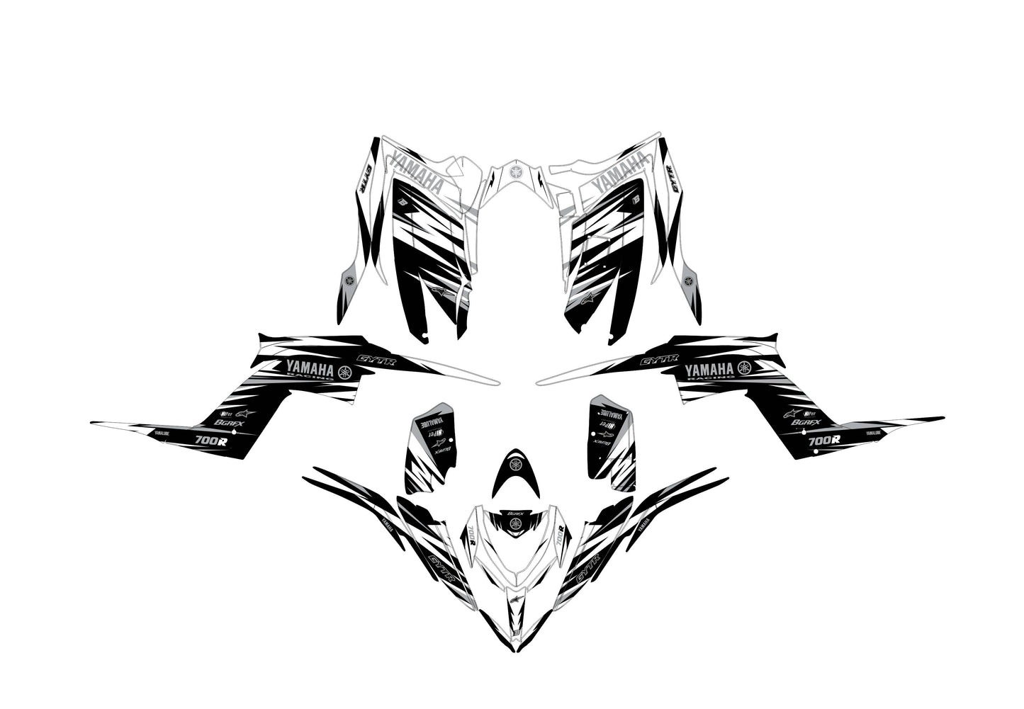 YAMAHA RAPTOR 700 FULL GRAPHICS KIT ''SHARPED W&B'' DESIGN