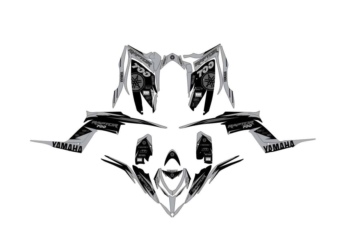 YAMAHA RAPTOR 700 FULL GRAPHICS KIT ''BOLT GREY'' DESIGN – bling graphix