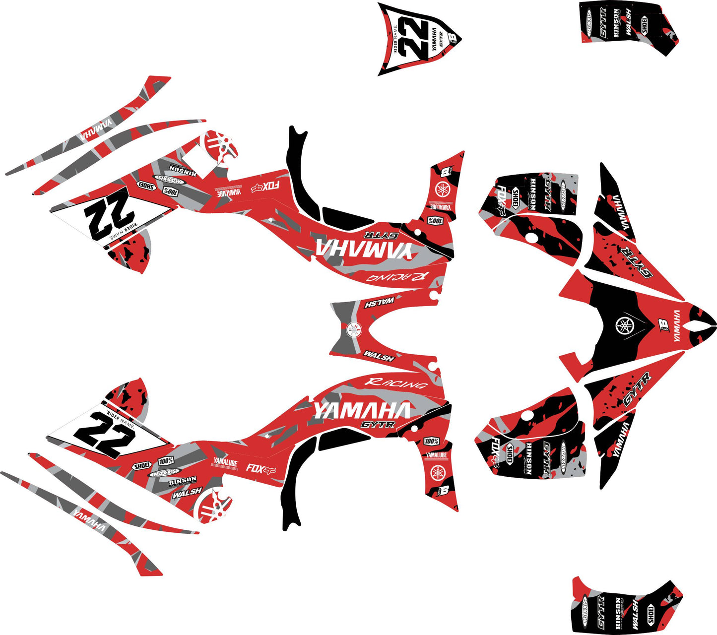 YAMAHA YFZ 450 FULL GRAPHICS KIT ''CAMED RED'' DESIGN