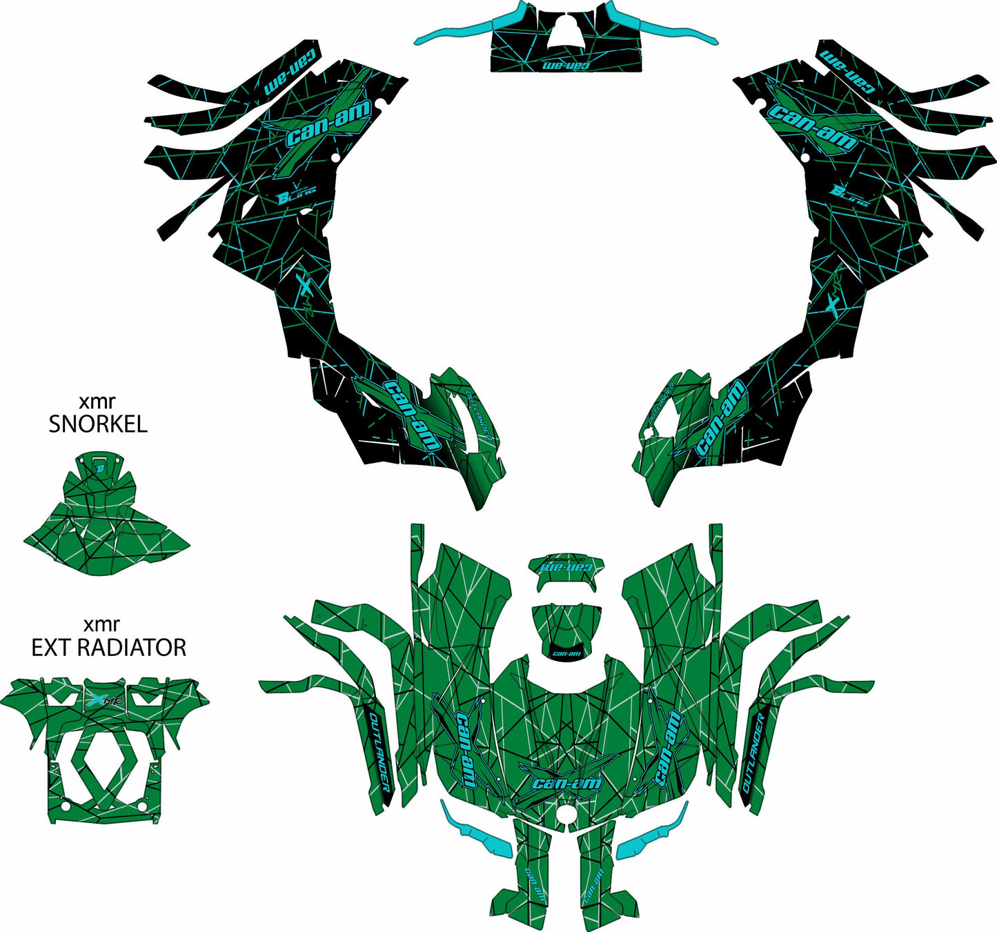 CAN-AM OUTLANDER G2 FULL GRAPHICS KIT "LINED GREEN" DESIGN