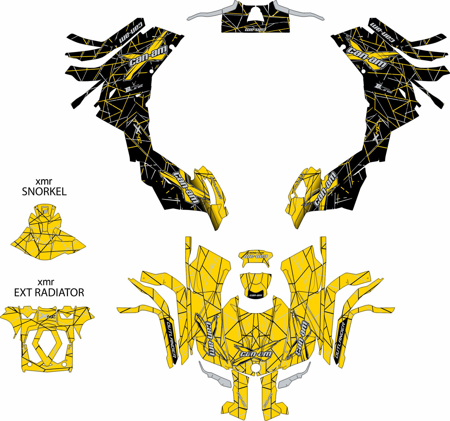 CAN-AM OUTLANDER G2 FULL GRAPHICS KIT "LINED YELLOW" DESIGN