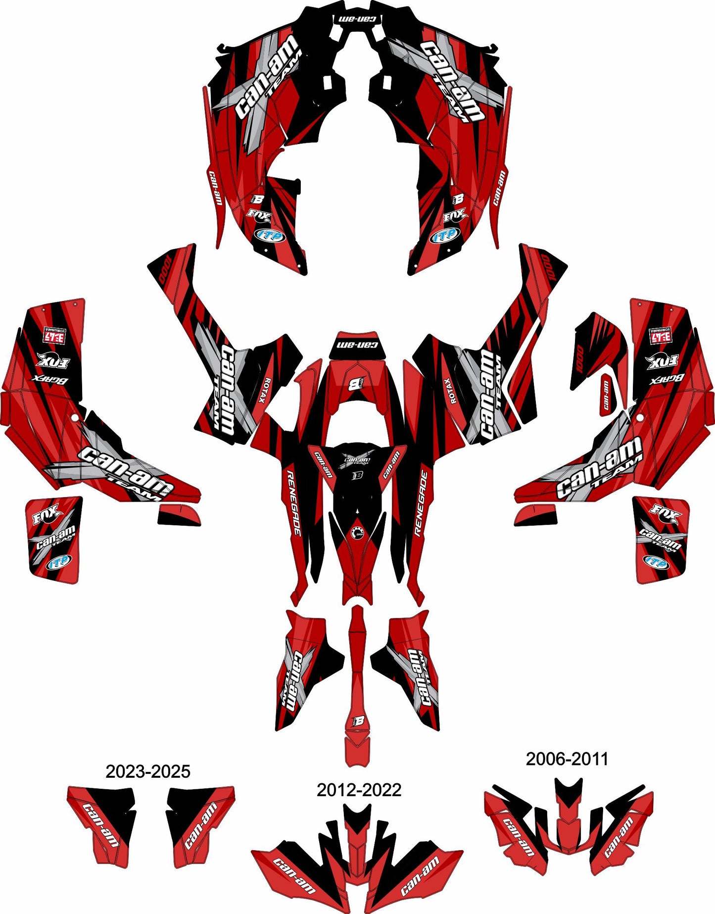CAN-AM RENEGADE G1 G2 FULL GRAPHICS KIT "PURE RED" DESIGN