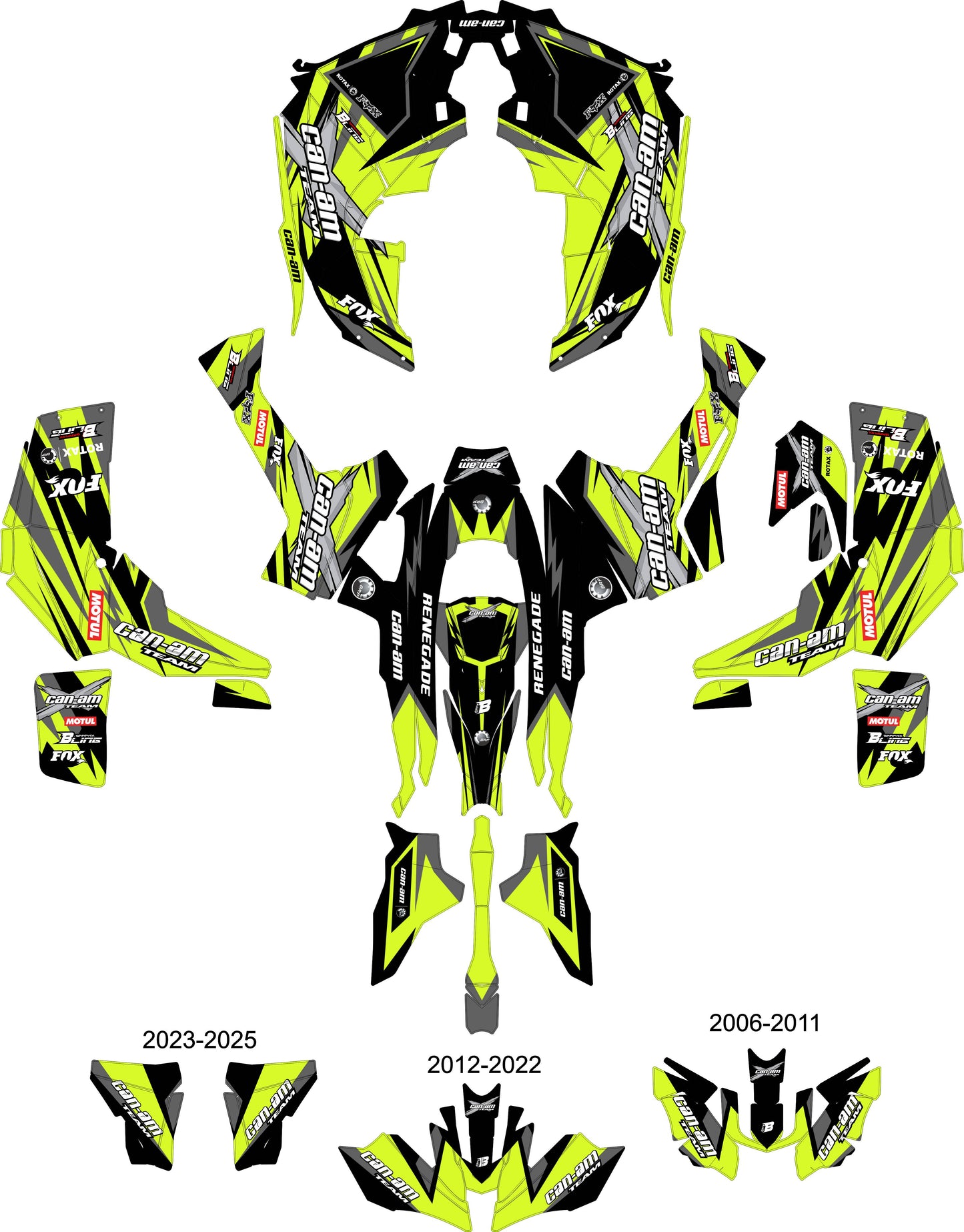 CAN-AM RENEGADE G1 G2 FULL GRAPHICS KIT "ATTACK LIME GREEN" DESIGN