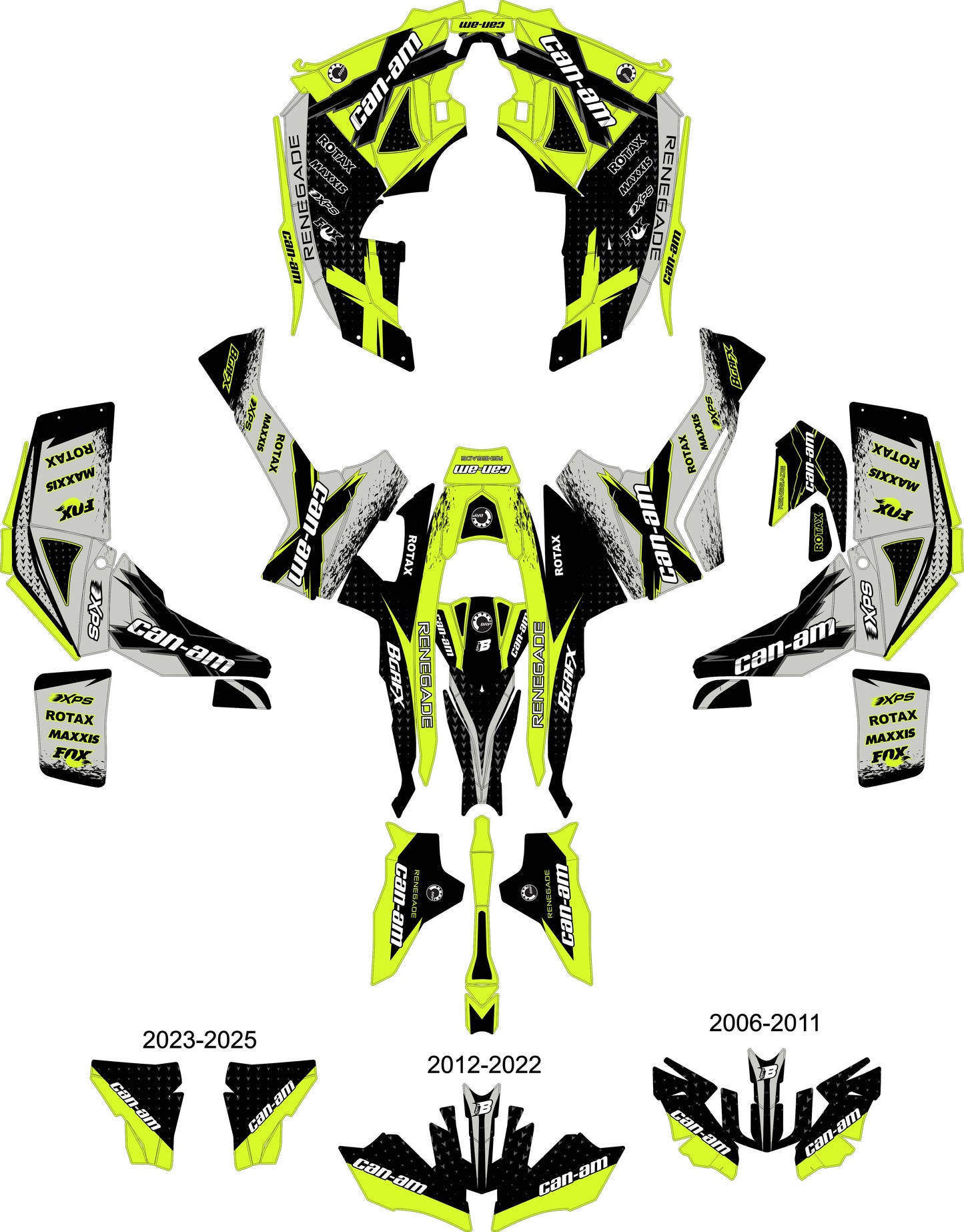 CAN-AM RENEGADE G1 G2 FULL GRAPHICS KIT "RAZOR LIME GREEN" DESIGN