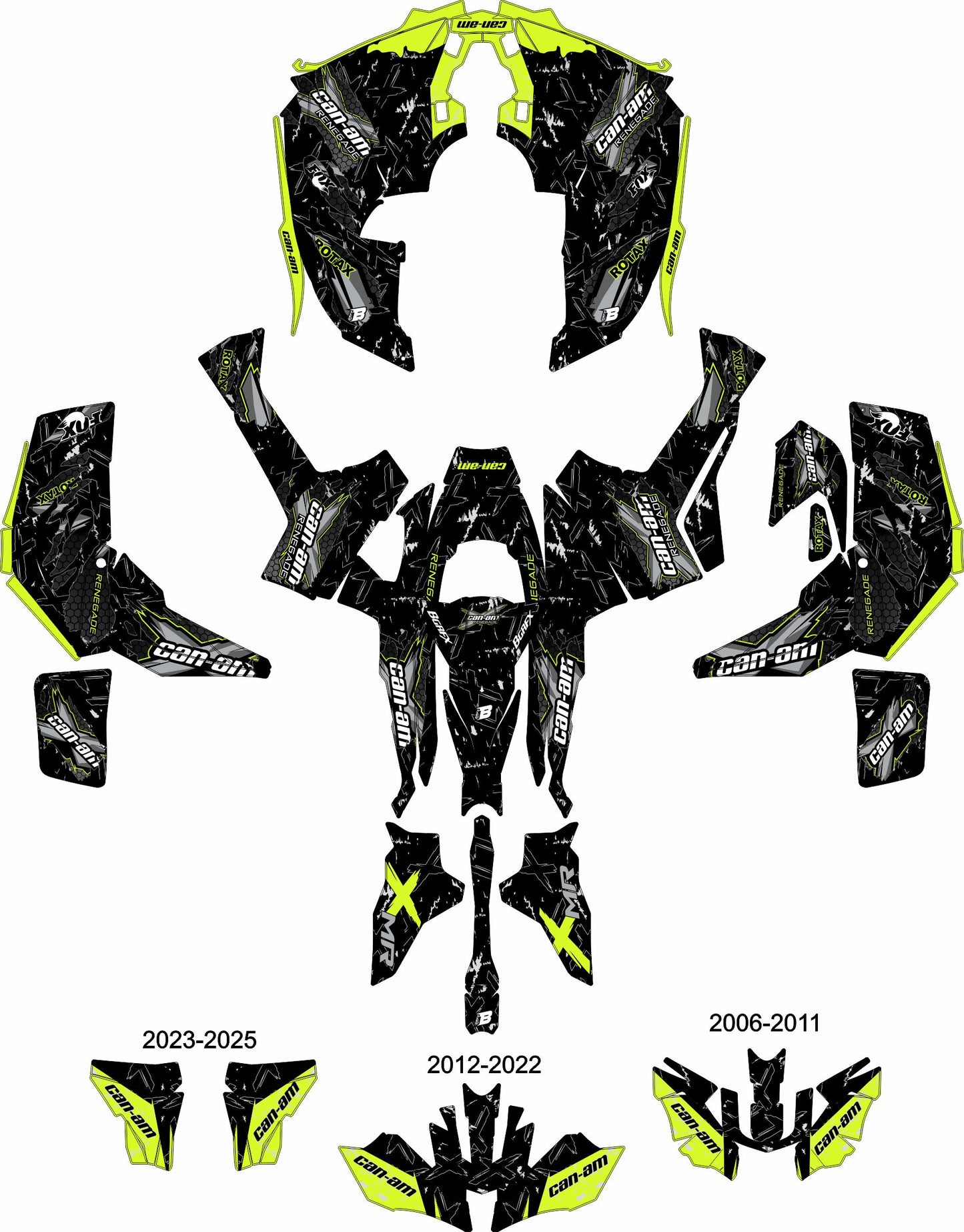 CAN-AM RENEGADE G1 G2 FULL GRAPHICS KIT "RAW LIME GREEN" DESIGN