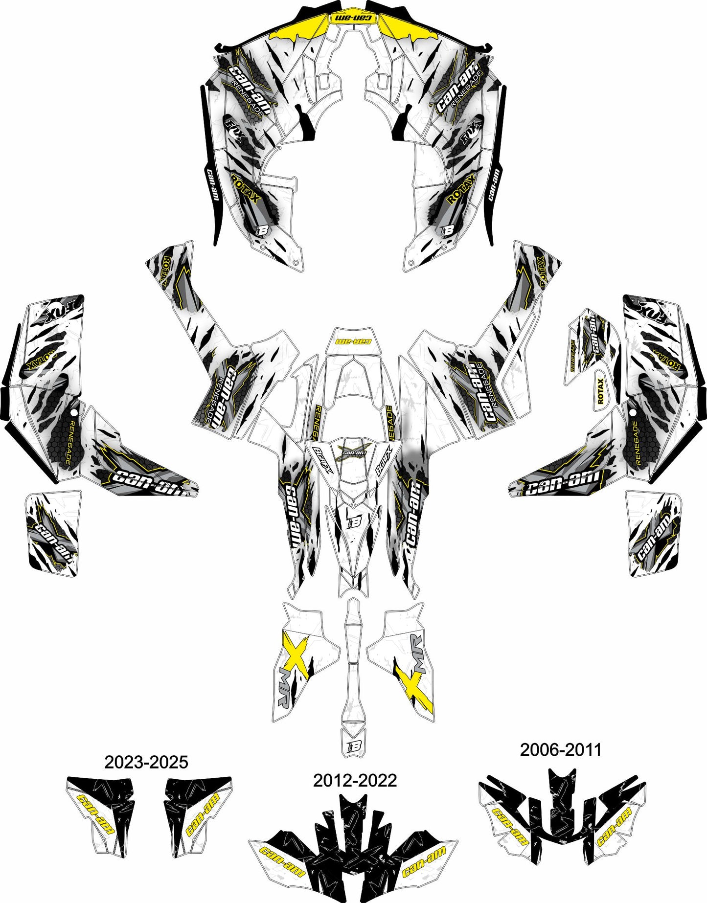 CAN-AM RENEGADE G1 G2 FULL GRAPHICS KIT "RAW WHITE" DESIGN