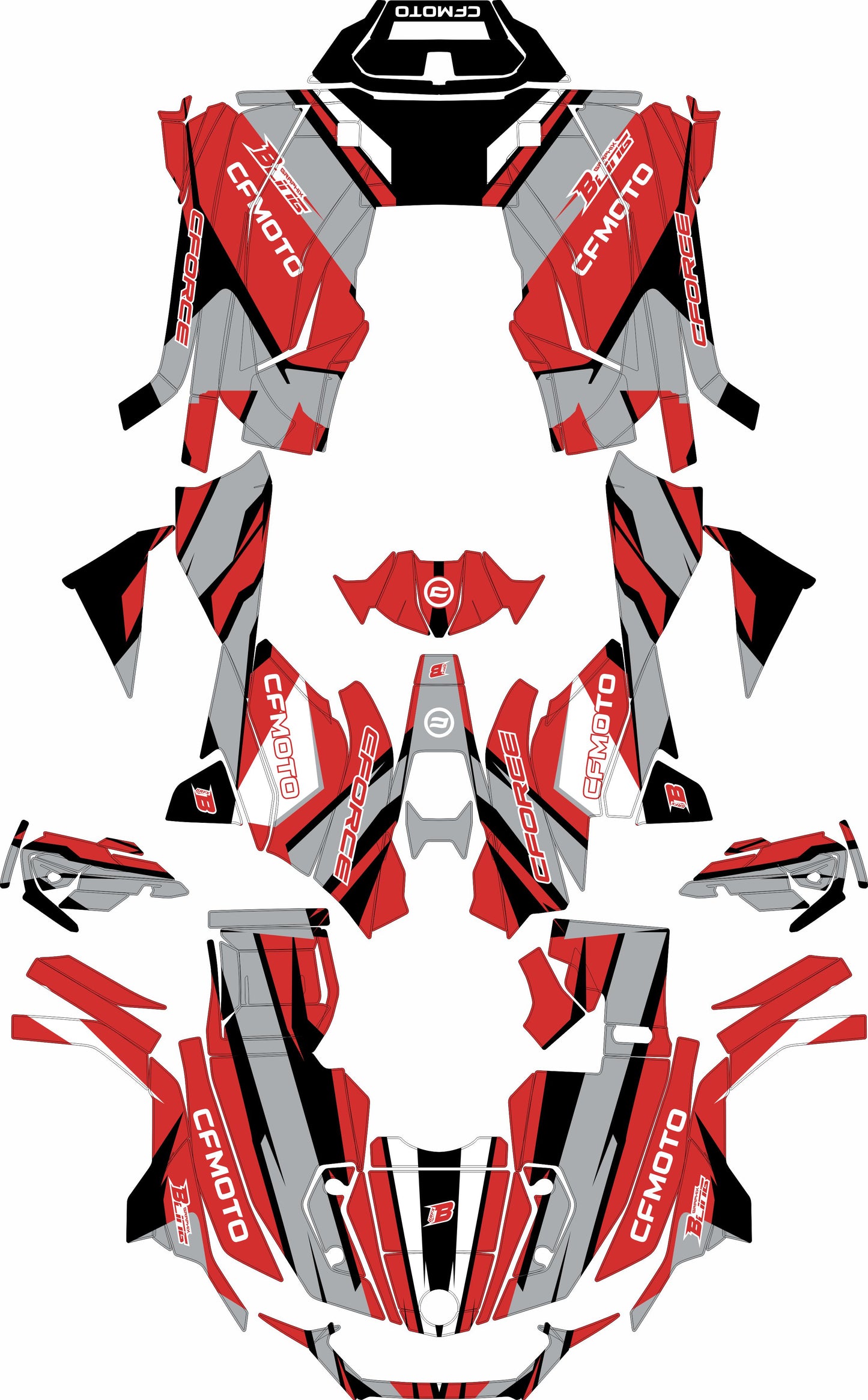 CFMOTO CFORCE 625 FULL GRAPHICS KIT ''ATOM RED'' DESIGN