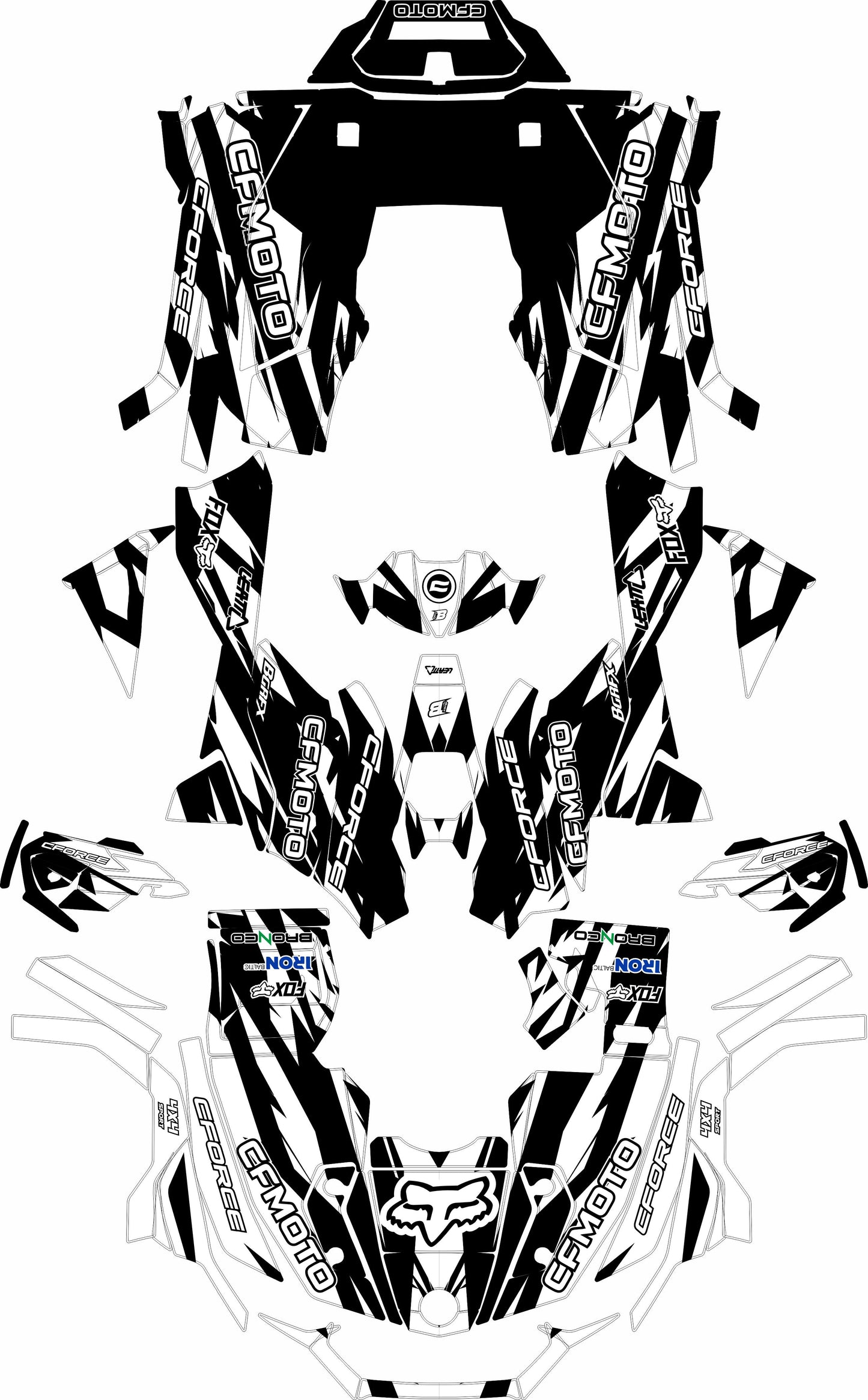 CFMOTO CFORCE 625 FULL GRAPHICS KIT ''RAVED B&W'' DESIGN