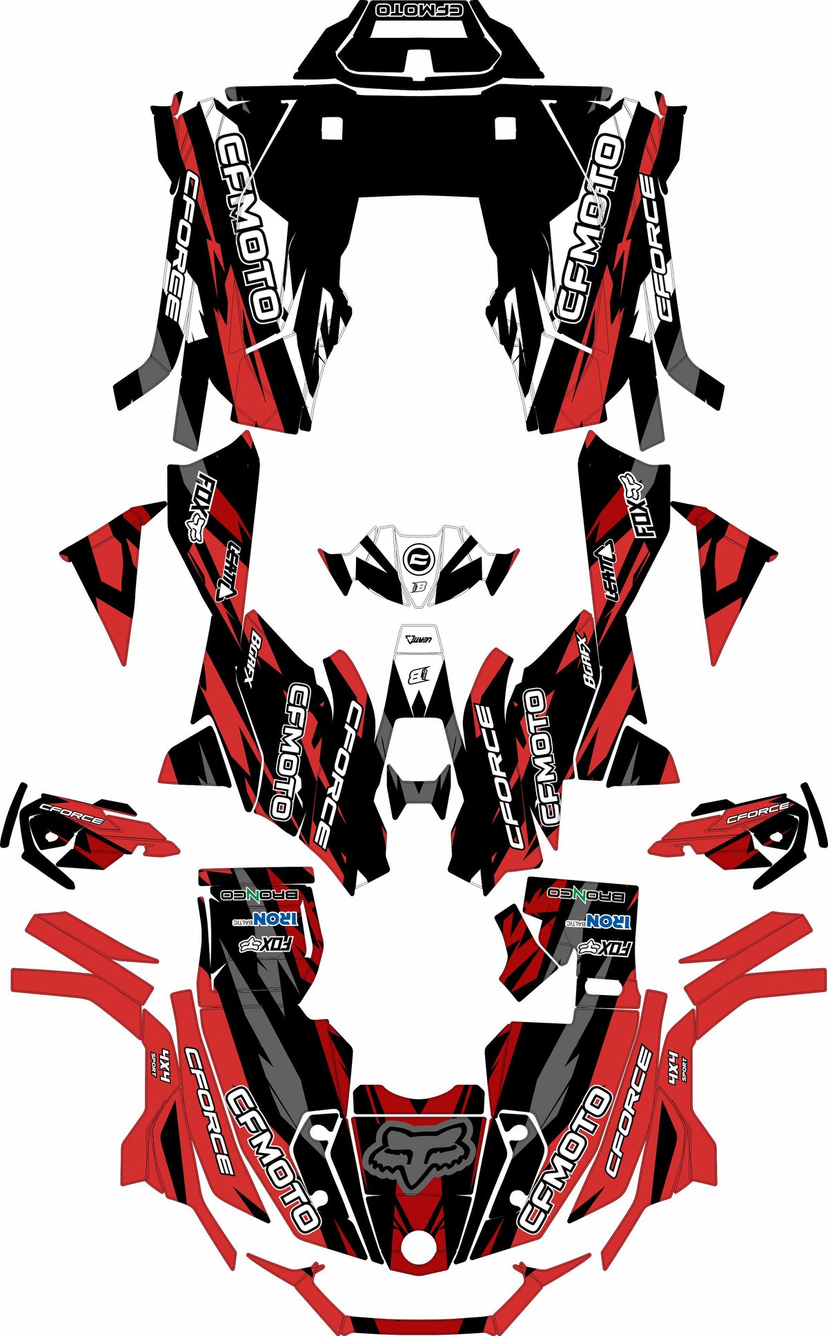 Red Graphix CFMOTO CFORCE 625 FULL GRAPHICS KIT ''RAVED RED'' DESIGN – bling graphix