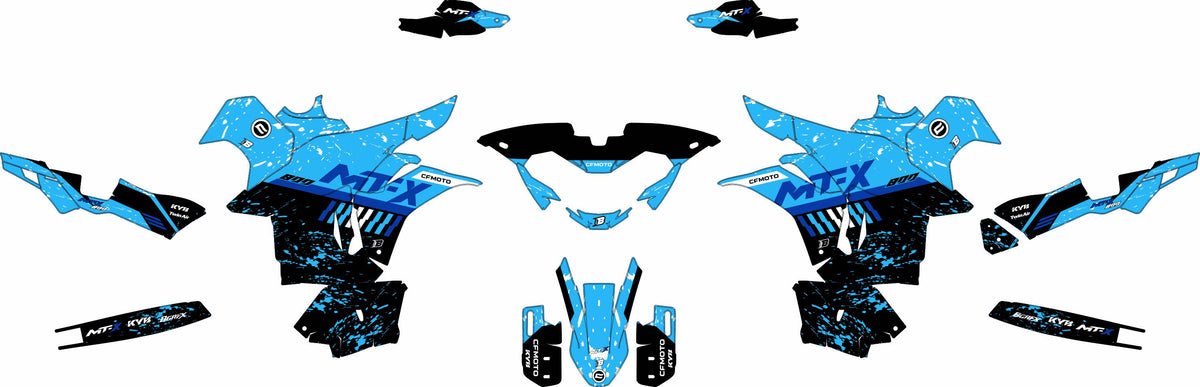 CF MOTO MT-X 800-1000 FULL GRAPHICS KIT ''DIRTED BLUE'' DESIGN
