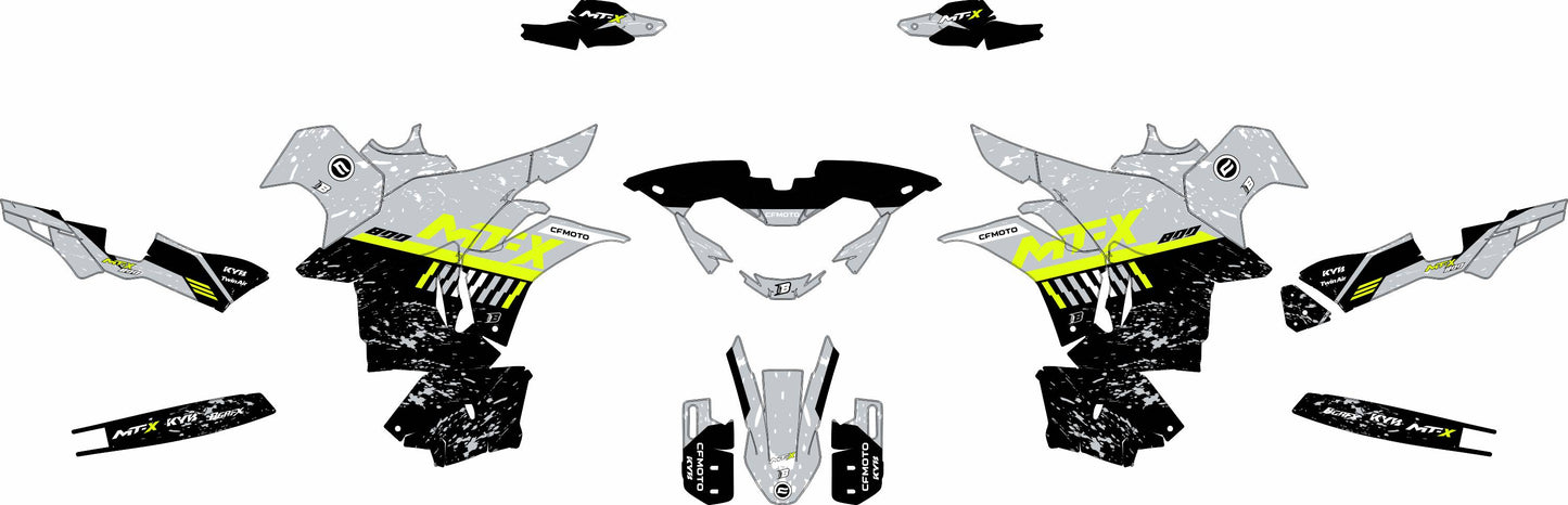 CF MOTO MT-X 800-1000 FULL GRAPHICS KIT ''DIRTED LIME'' DESIGN