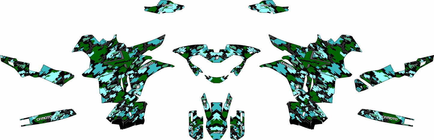 CF MOTO MT-X 800-1000 FULL GRAPHICS KIT ''CAMO V1 GREEN'' DESIGN
